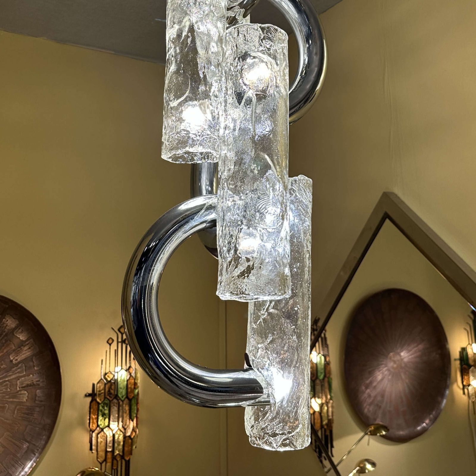 photo for sale Rare Chandelier By Aldo Nason For Mazzega In Chrome And Murano Glass