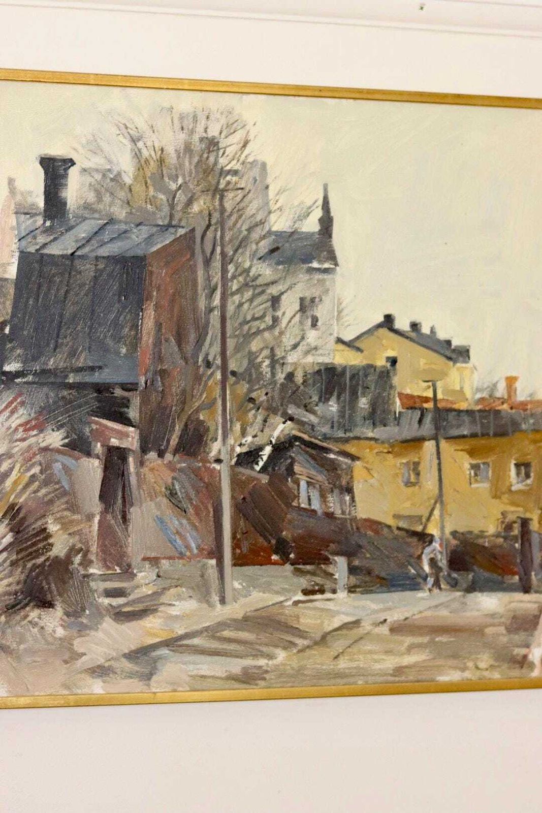 Mid Century Original Swedish Oil On Canvas "City Scene  Stockholm" By Adrian Van Arkel   Vintage & Framed photo Art