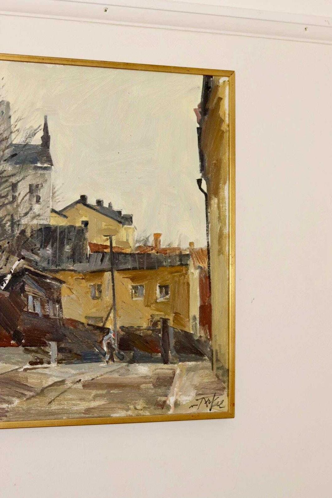 Mid Century Original Swedish Oil On Canvas "City Scene  Stockholm" By Adrian Van Arkel   Vintage & Framed photo 375.0