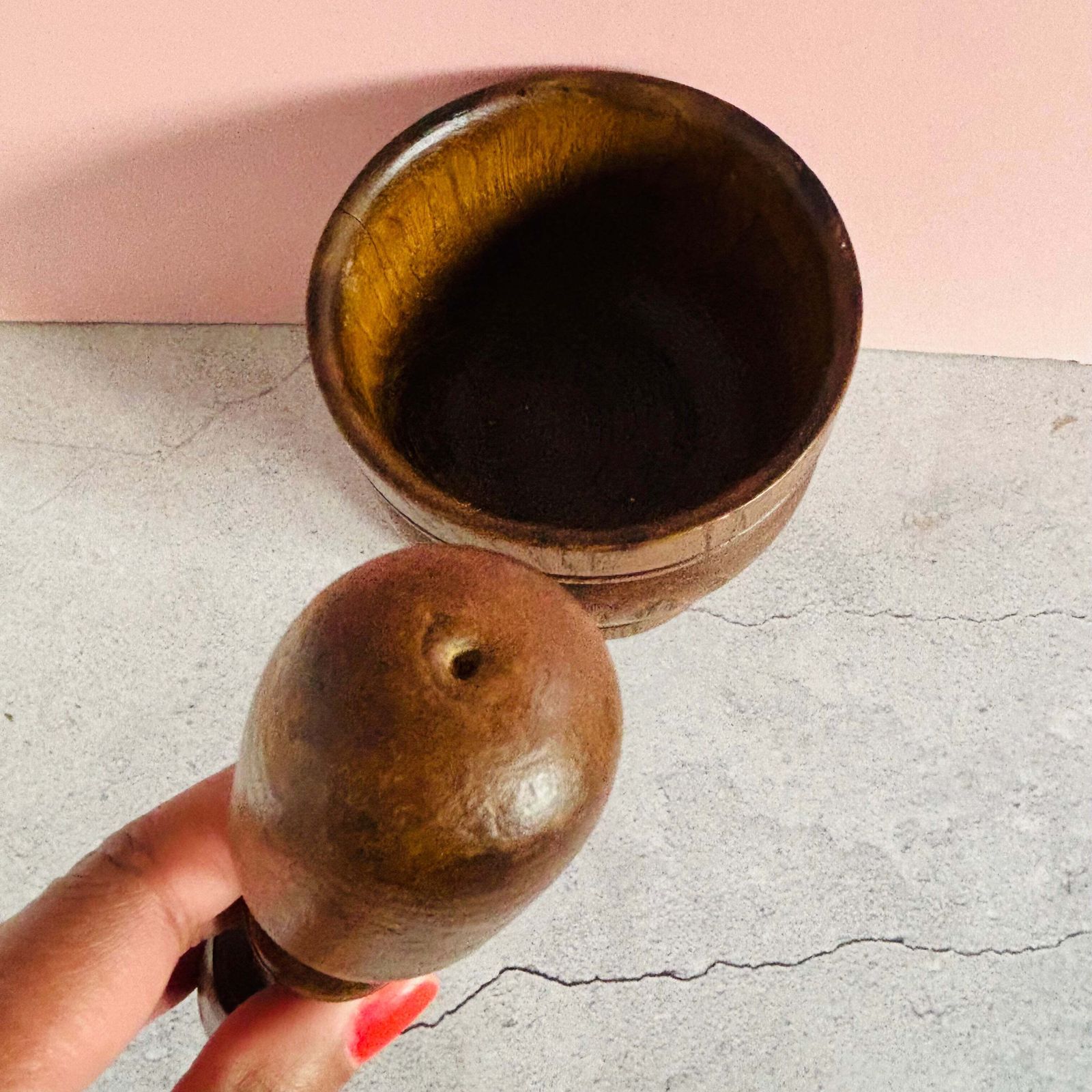 190.0 Antique Wooden English Treen Mortar And Pestle photo