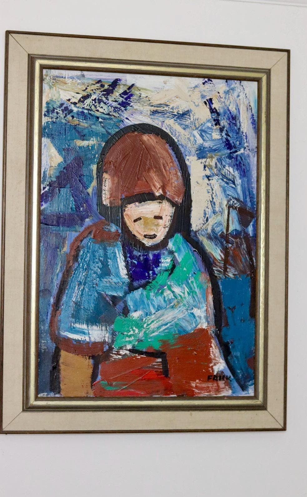 Original Large Swedish Oil Painting "Figure "By Gösta Falck Circa 1960 Vintage & Framed photo furniture