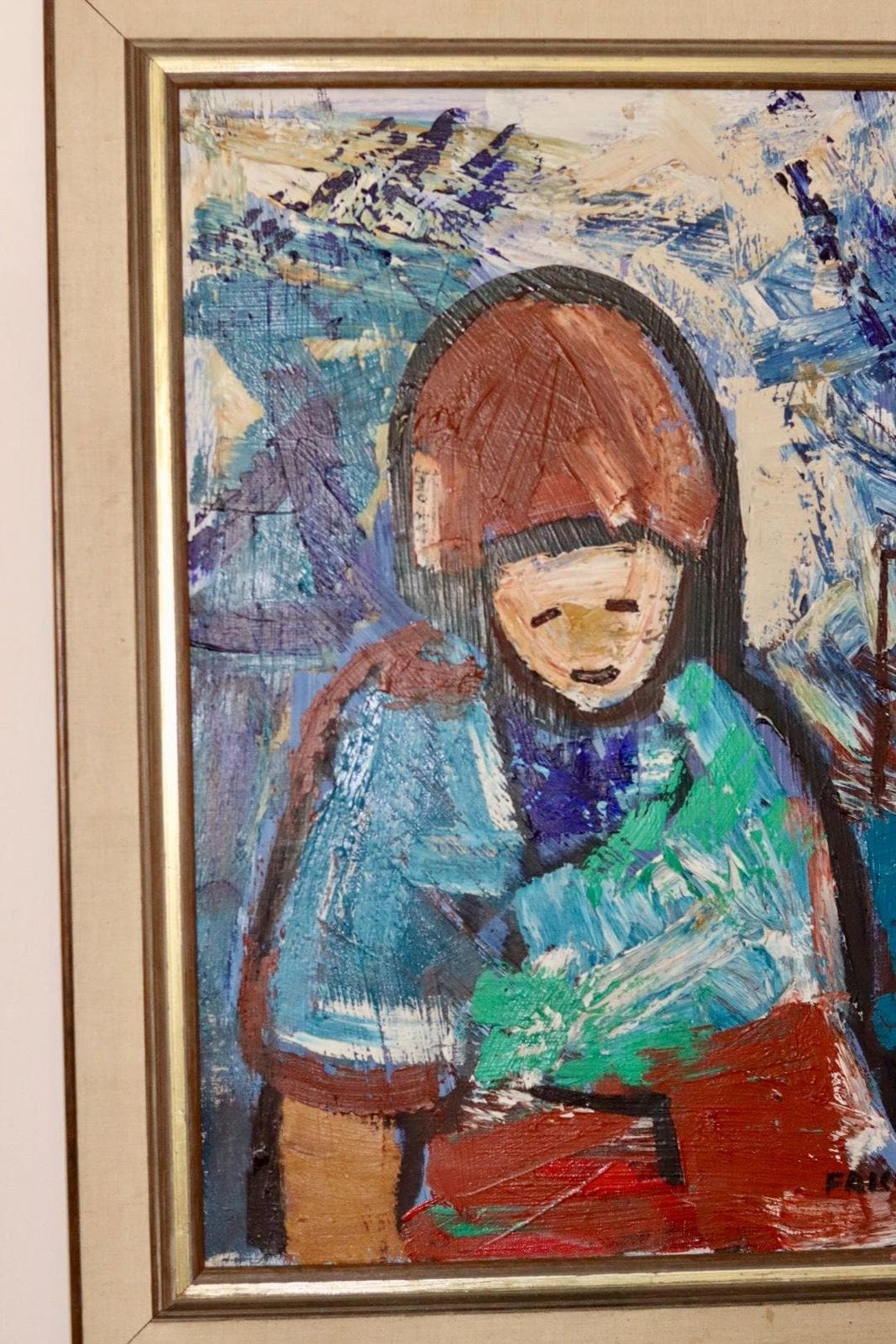 Original Large Swedish Oil Painting "Figure "By Gösta Falck Circa 1960 Vintage & Framed photo 275.0