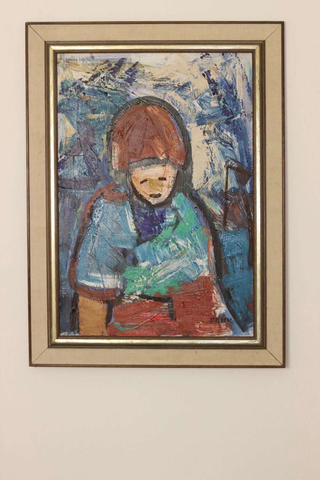 Original Large Swedish Oil Painting "Figure "By Gösta Falck Circa 1960 Vintage & Framed photo buy