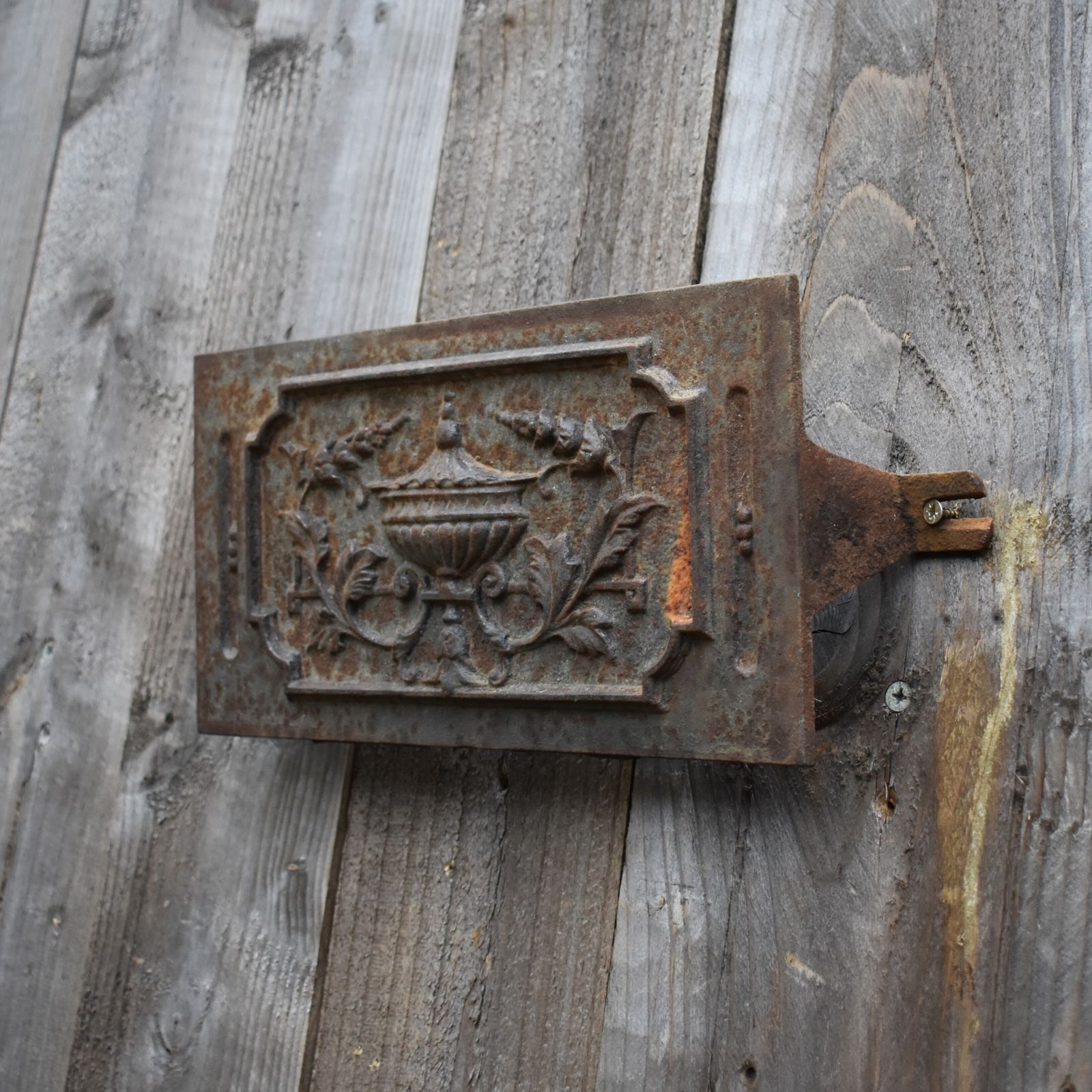 Antique Victorian Salvaged Cast Iron Flower And Urn Wall Plaque Fireplace Panel photo for sale