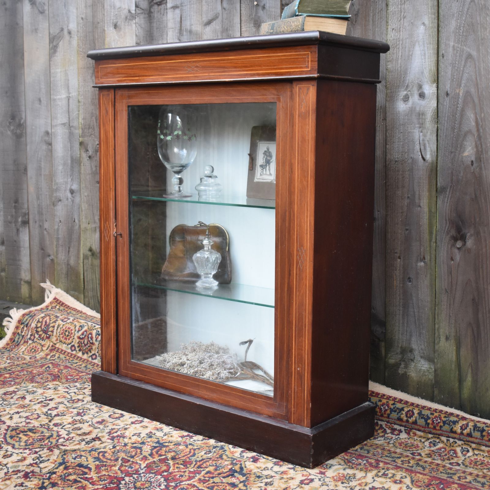 Antique Mahogany Inlaid Satinwood Floor Standing Glazed Display Pier Cabinet photo furniture