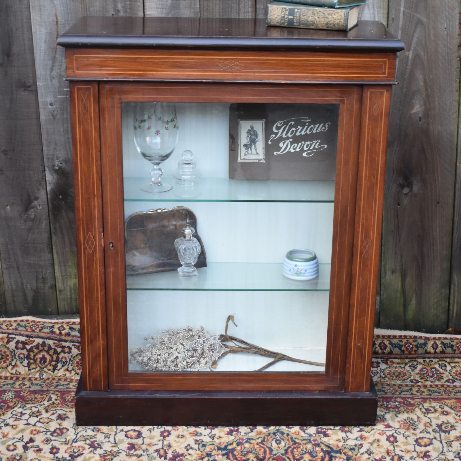 Antique Mahogany Inlaid Satinwood Floor Standing Glazed Display Pier Cabinet photo buy