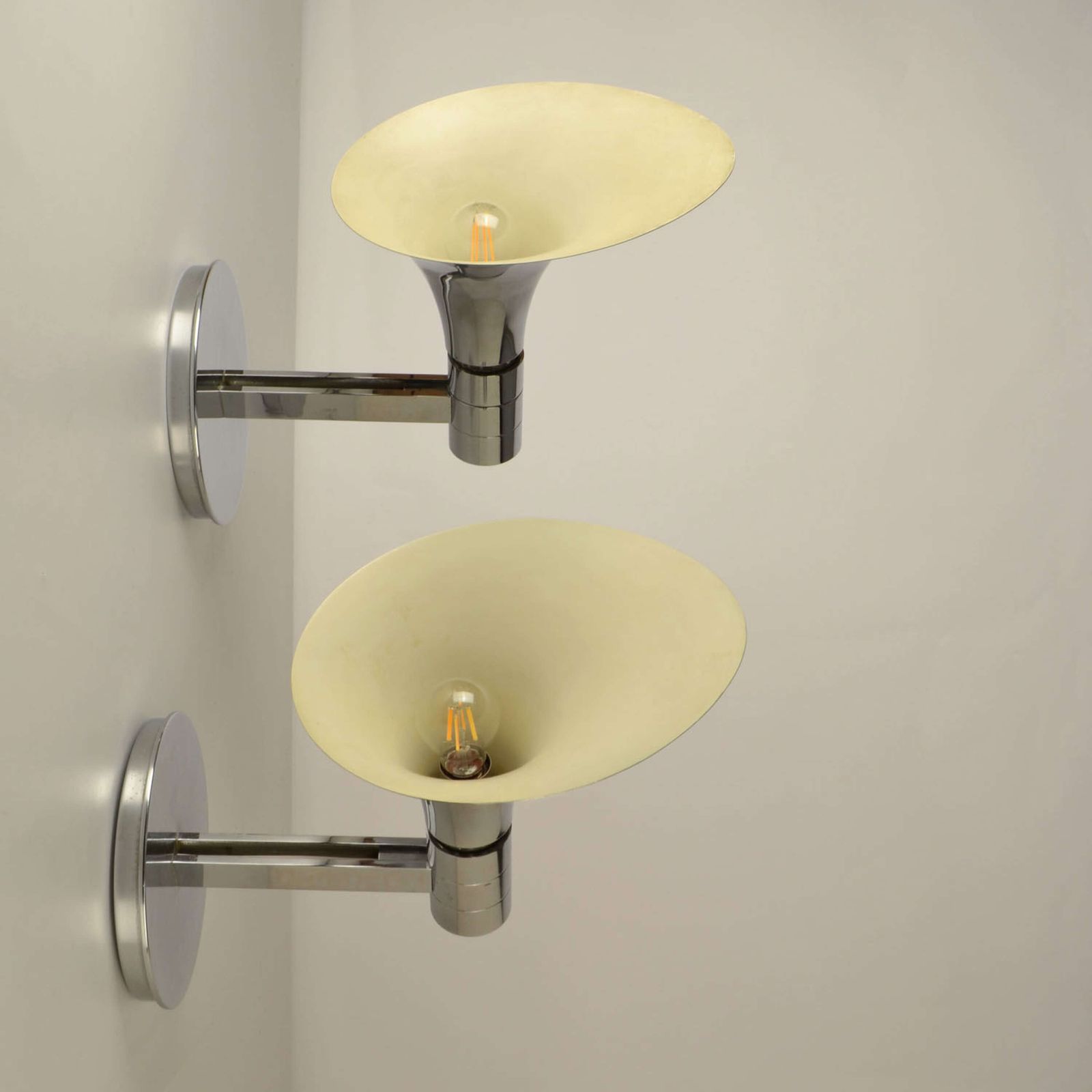Lighting Pair Of Chrome Wall Lights By Franco Albini & Franca Heig 1960's Italy photo