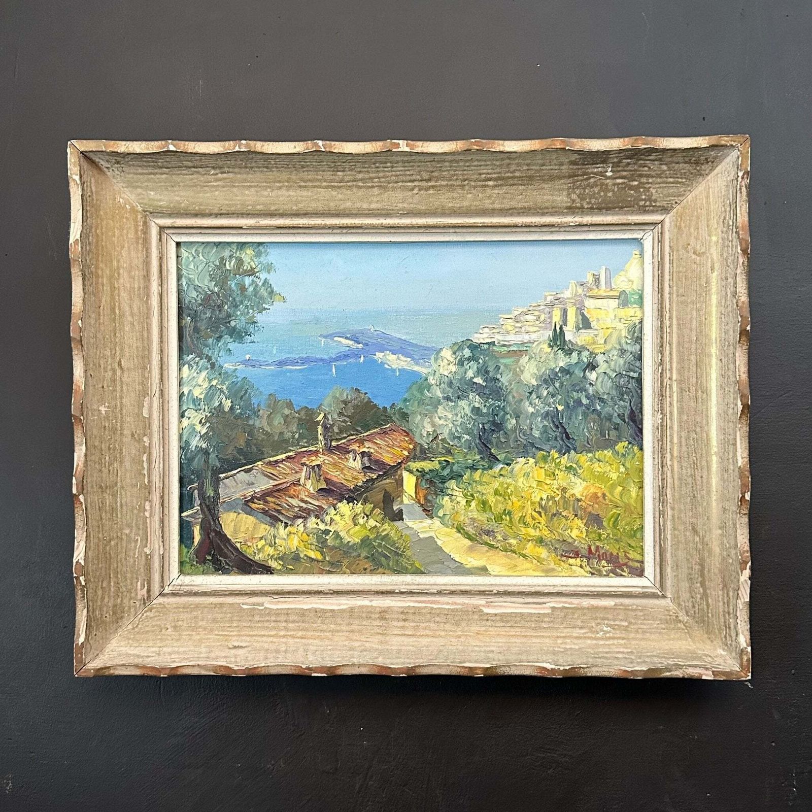 Art French Vintage Landscape Original Mid Century Frame Oil On Canvas photo