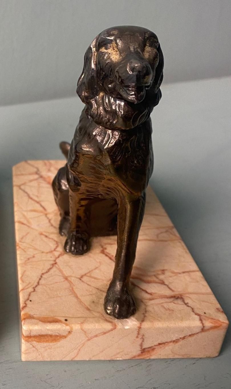 Home Decor Art Deco France Pair Of Metal Bookends Featuring Dogs With A Fine Marble Base photo