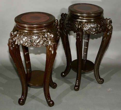 Pair Of Antique Asian Carved Wood Lacquered Plant Or Vase Stand photo furniture