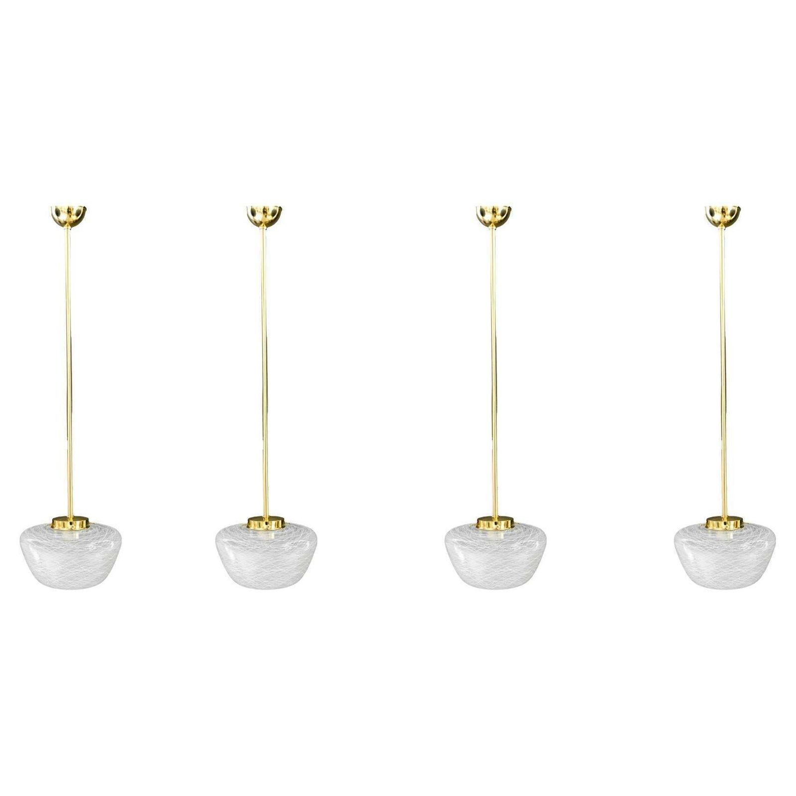 4 Pendants With Glass Shades Vienna Around 1950s