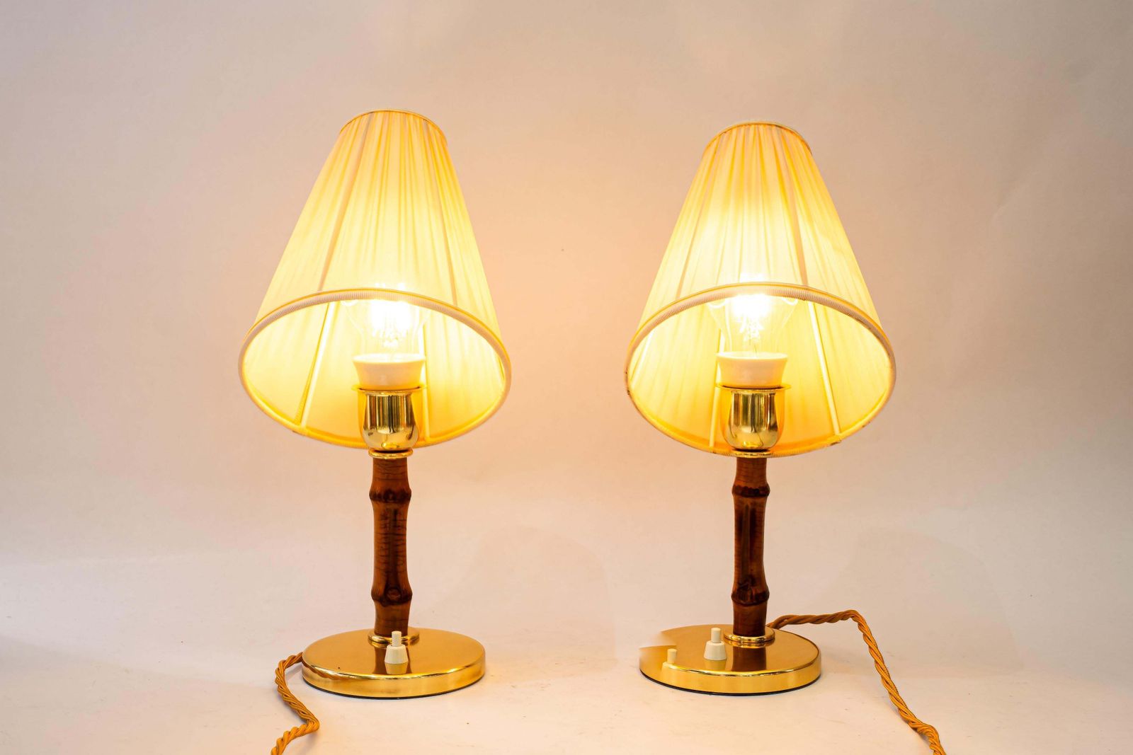 Rupert Nikoll Table Lamps With Bamboo And Fabric Shades Vienna Around 1950s photo buy