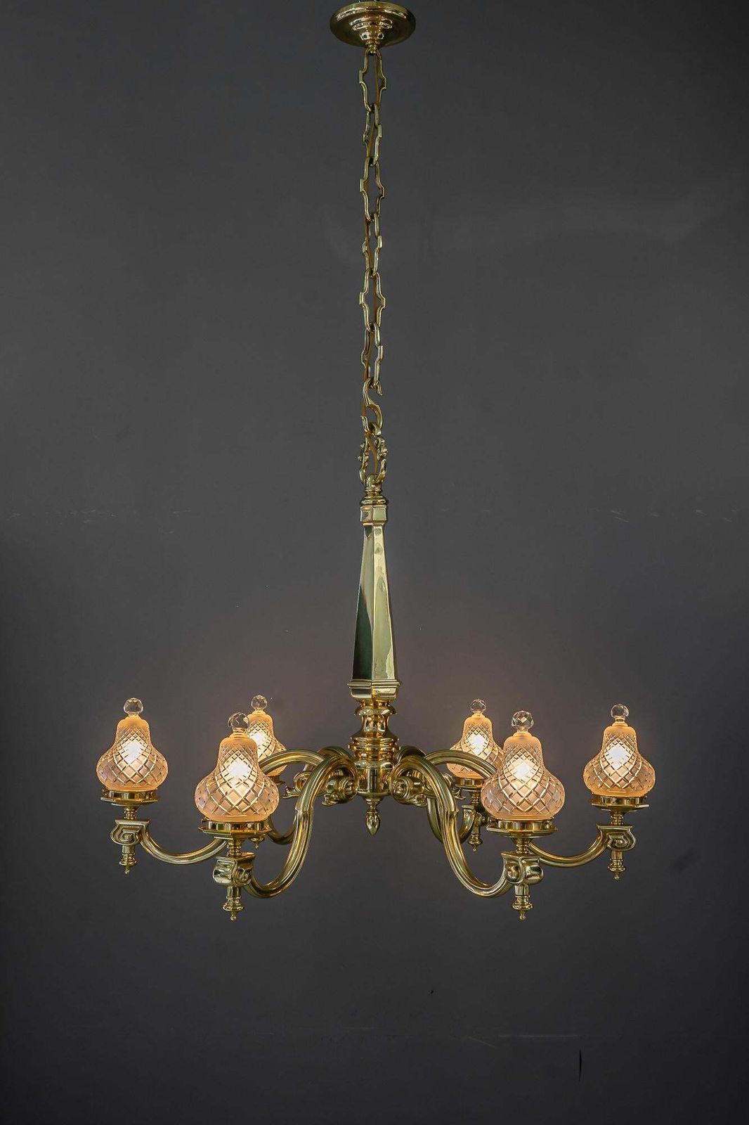 3054.0 Very Big Art Deco Chandelier With Original Cut Glass Shades Vienna Around 1920s photo