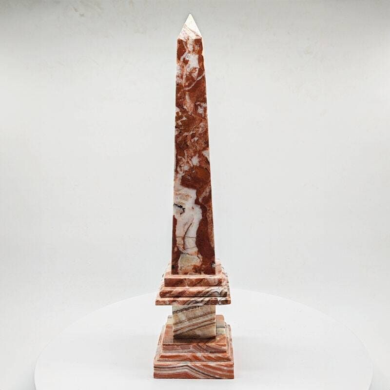 1970s Stunning Big Obelisk In Red An White Italian Marble. Made In Italy. photo Home Decor