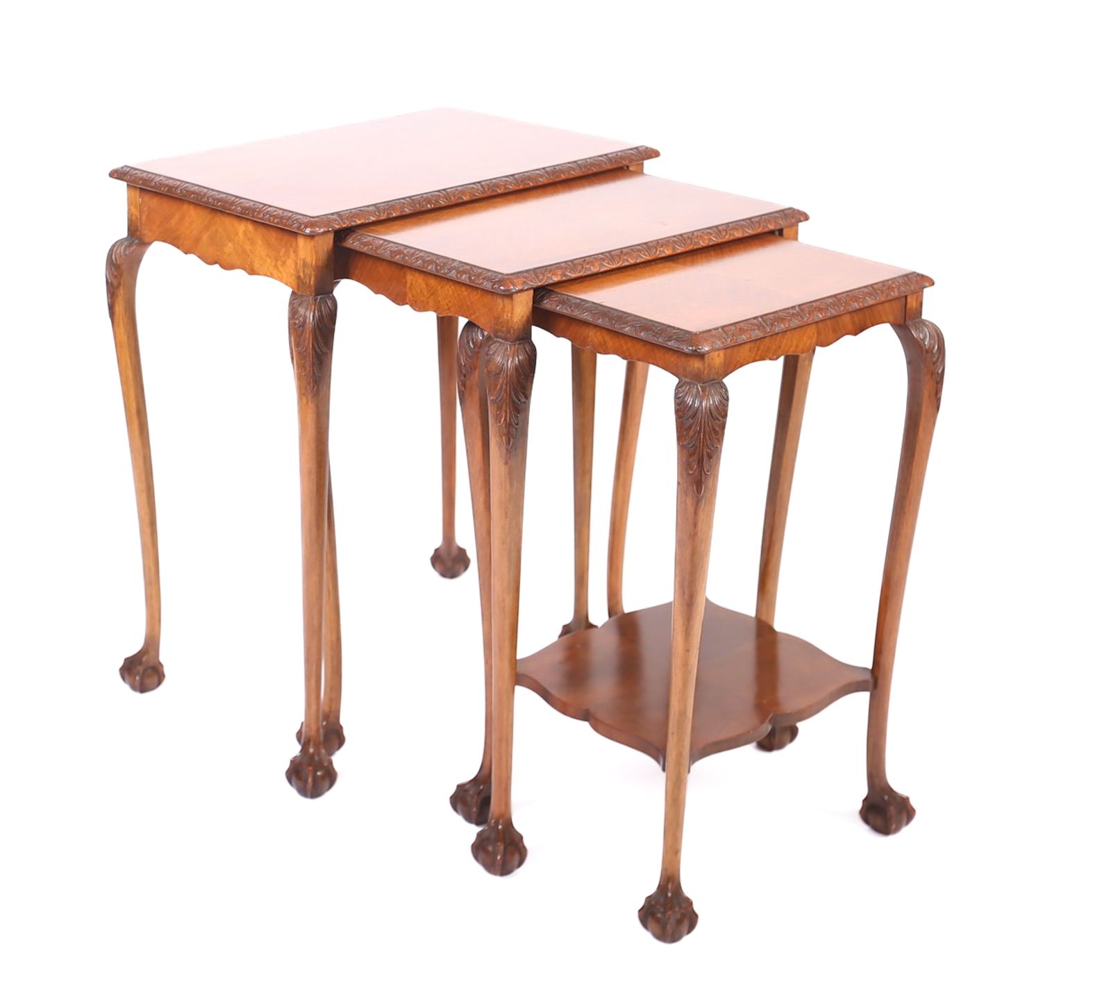 Fine Nest Of 3 Walnut & Carved Nest Of Tables photo Furniture