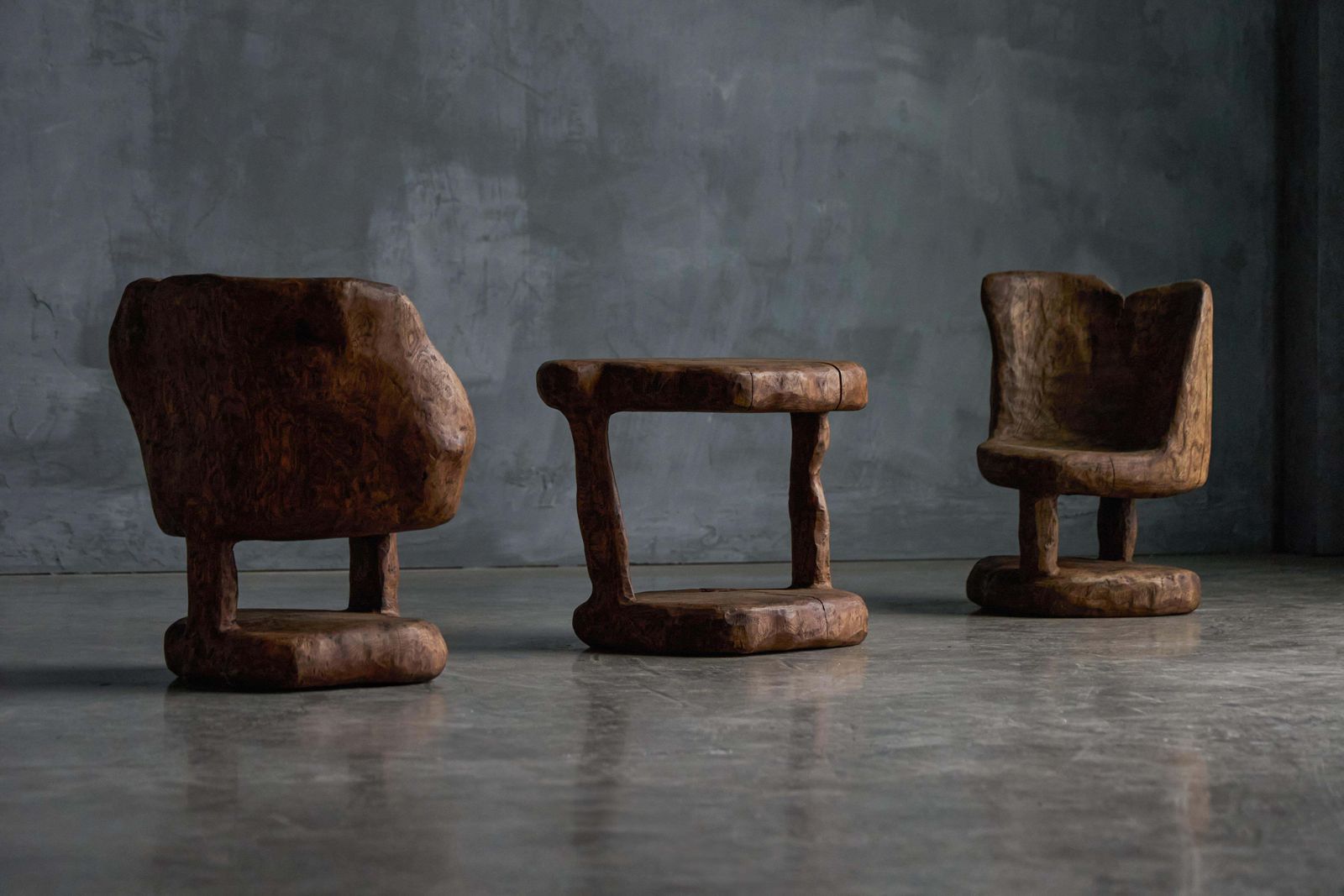 Brutalist Monoxyle Chairs, France, 1980s photo vinterior