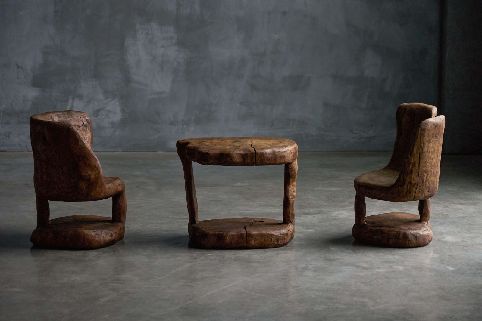 Brutalist Monoxyle Chairs, France, 1980s photo buy