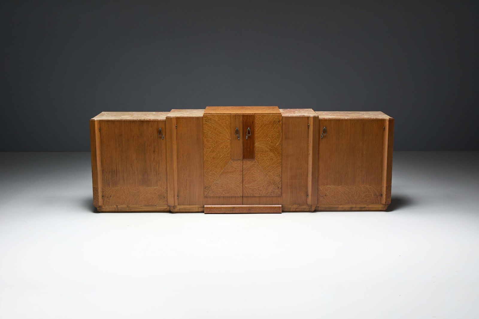 Art Deco Credenza In Marble And Burl Wood, France, 1930s photo vinterior