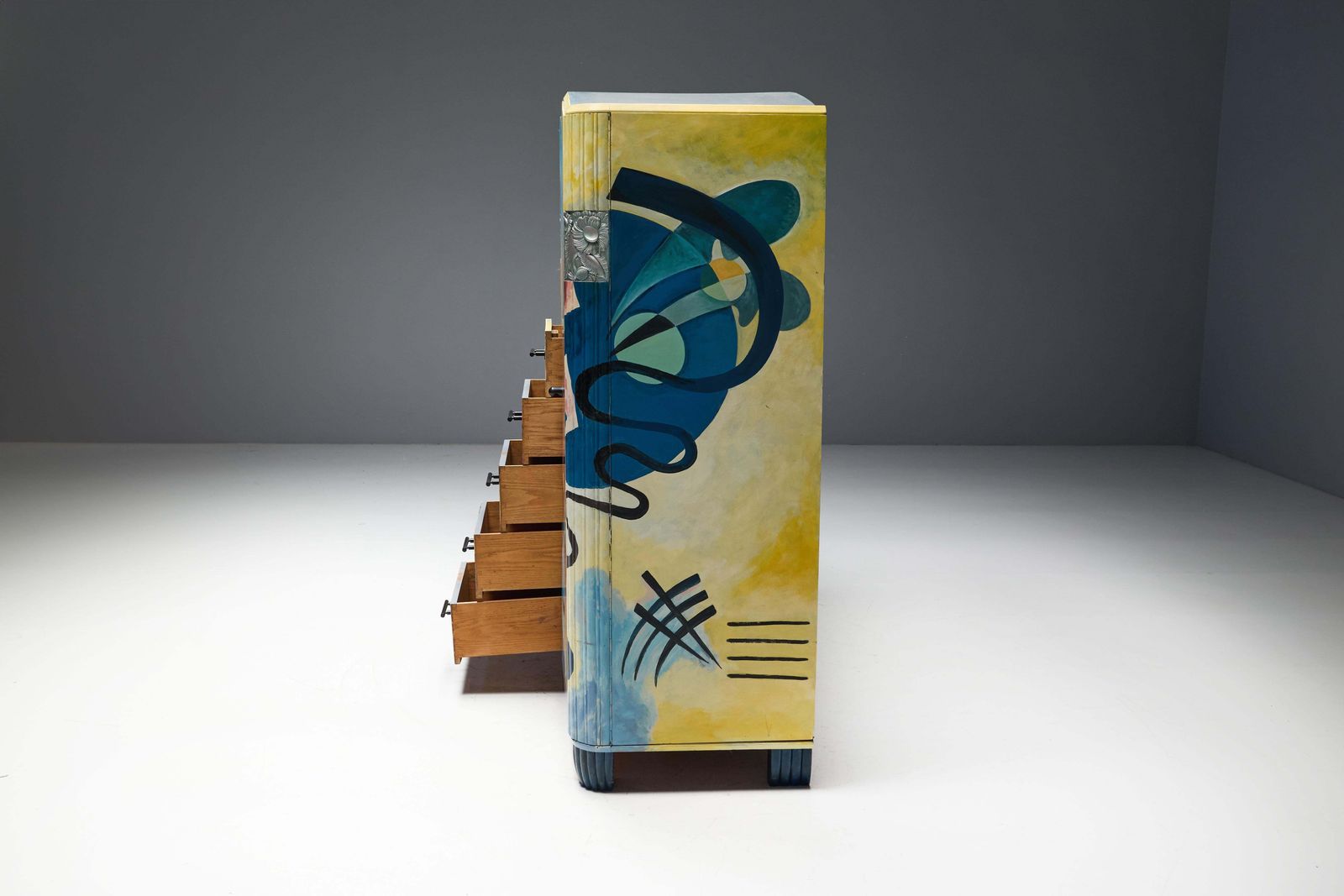 photo furniture Art Deco Buffet Painted In The Style Of Kandinsky, Belgium, 1980s