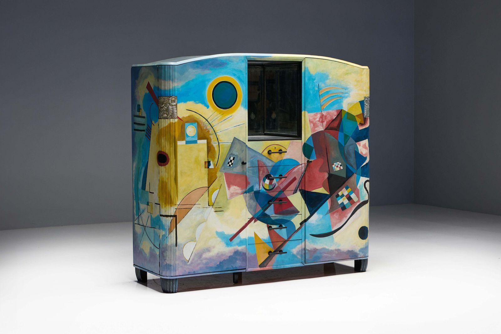 photo buy Art Deco Buffet Painted In The Style Of Kandinsky, Belgium, 1980s