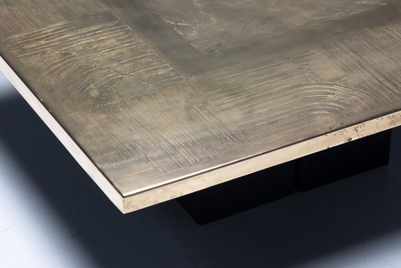 Furniture Brass Etched Coffee Table By Christian Heckscher, Belgium, 1970s photo