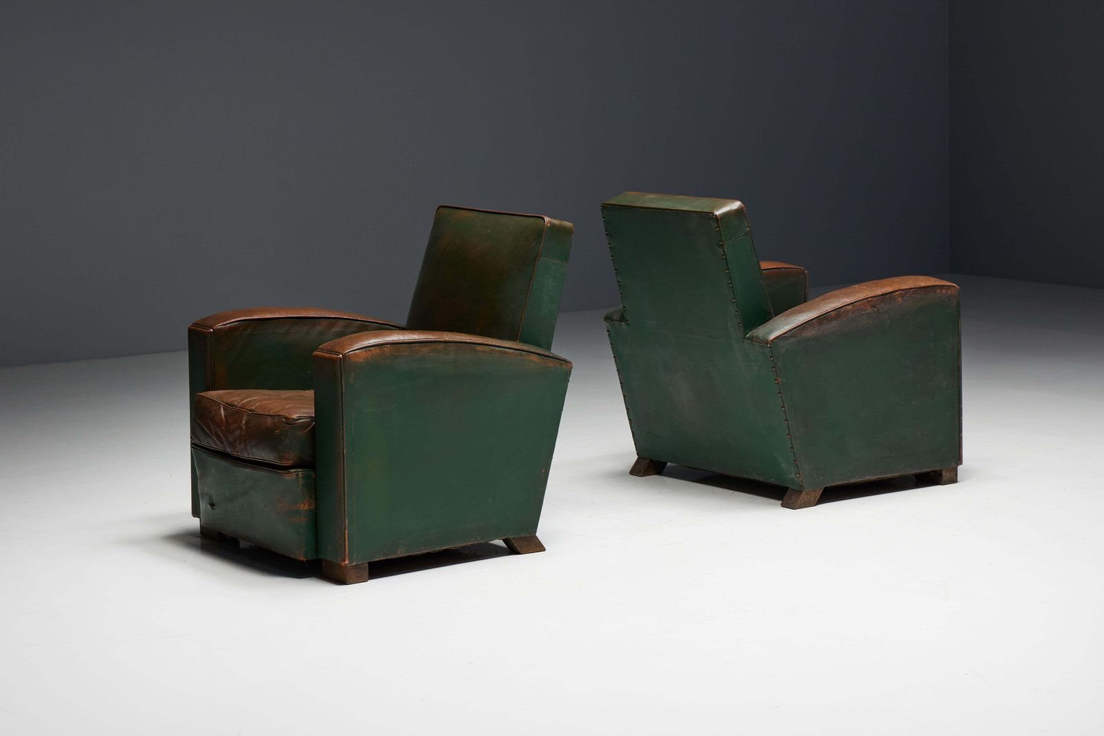 Art Deco Leather Club Chairs, France, 1930s photo for sale