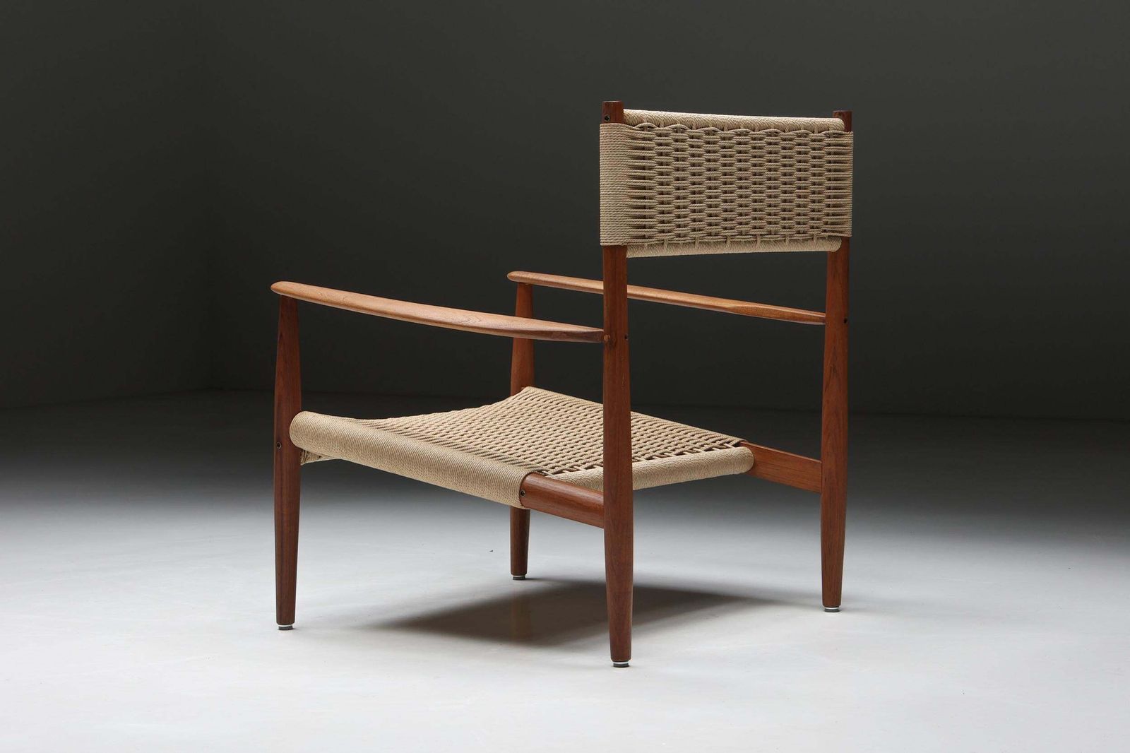 Scandinavian Wooden Armchair With Cord Webbing, 1960s photo for sale