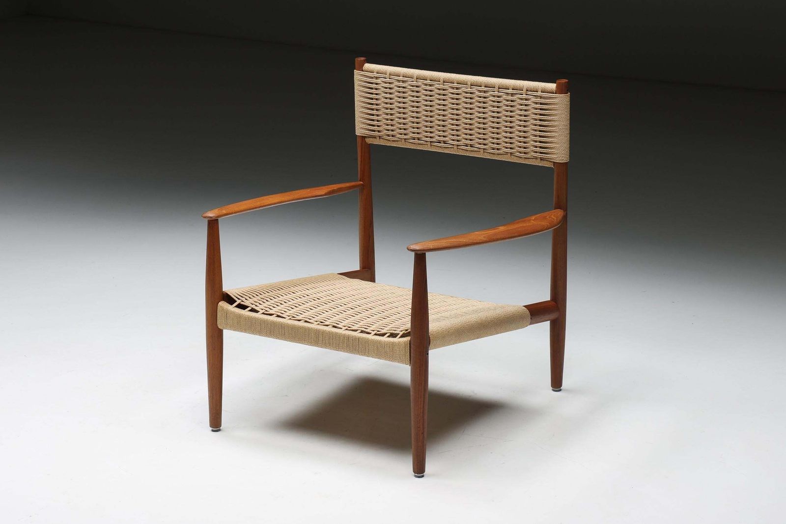 Scandinavian Wooden Armchair With Cord Webbing, 1960s photo vinterior
