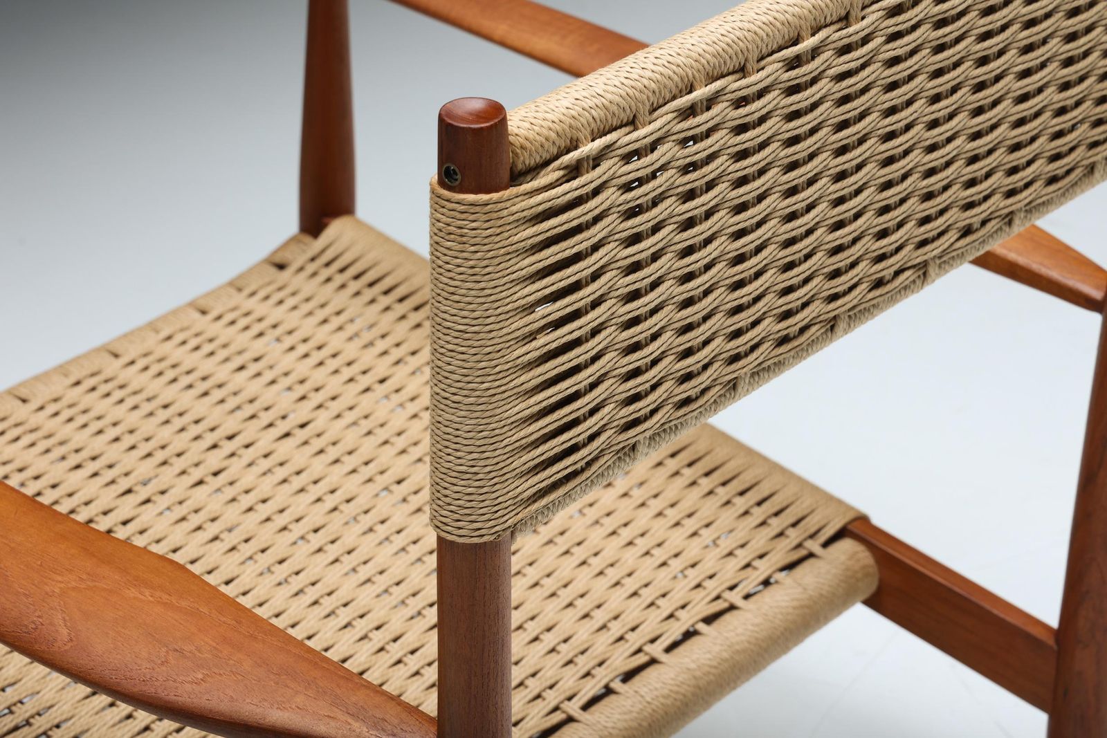 Scandinavian Wooden Armchair With Cord Webbing, 1960s photo buy