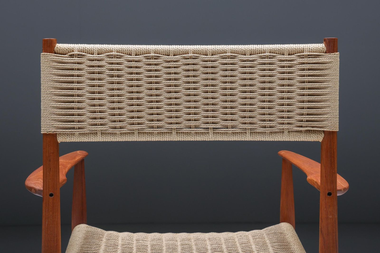 photo furniture Scandinavian Wooden Armchair With Cord Webbing, 1960s
