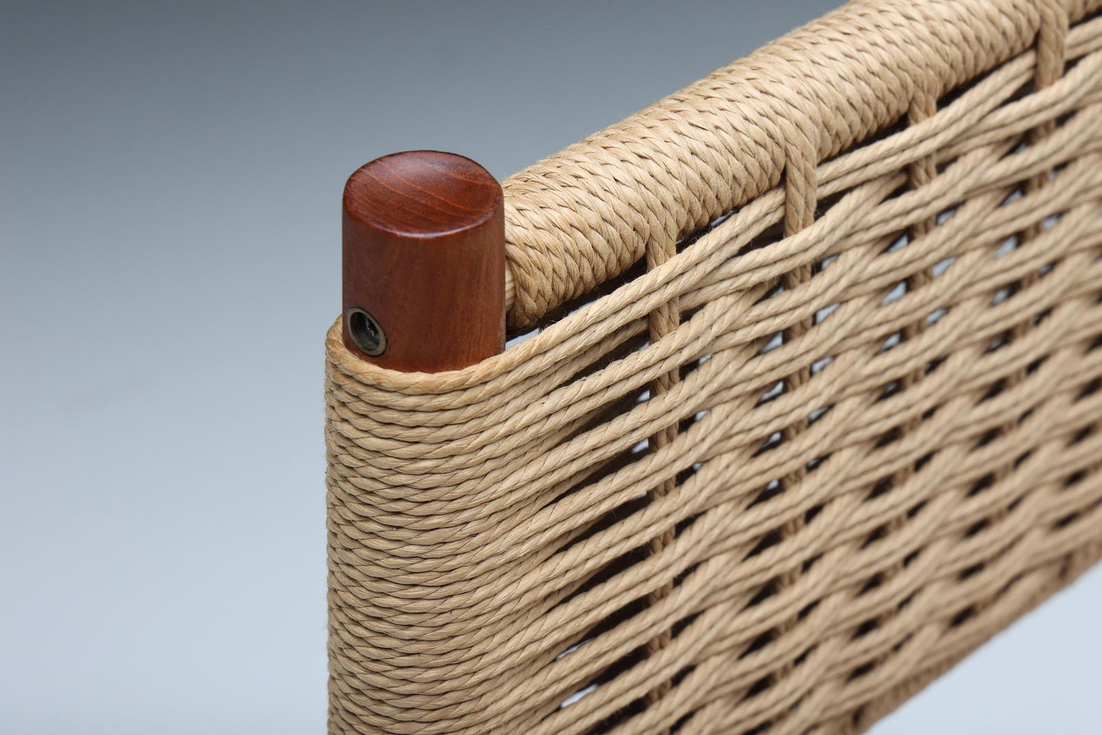 Furniture Scandinavian Wooden Armchair With Cord Webbing, 1960s photo