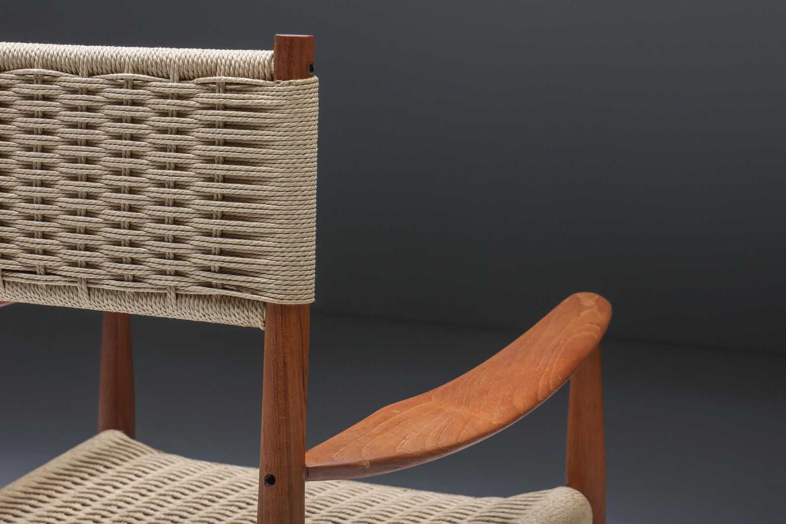 photo vinterior Scandinavian Wooden Armchair With Cord Webbing, 1960s