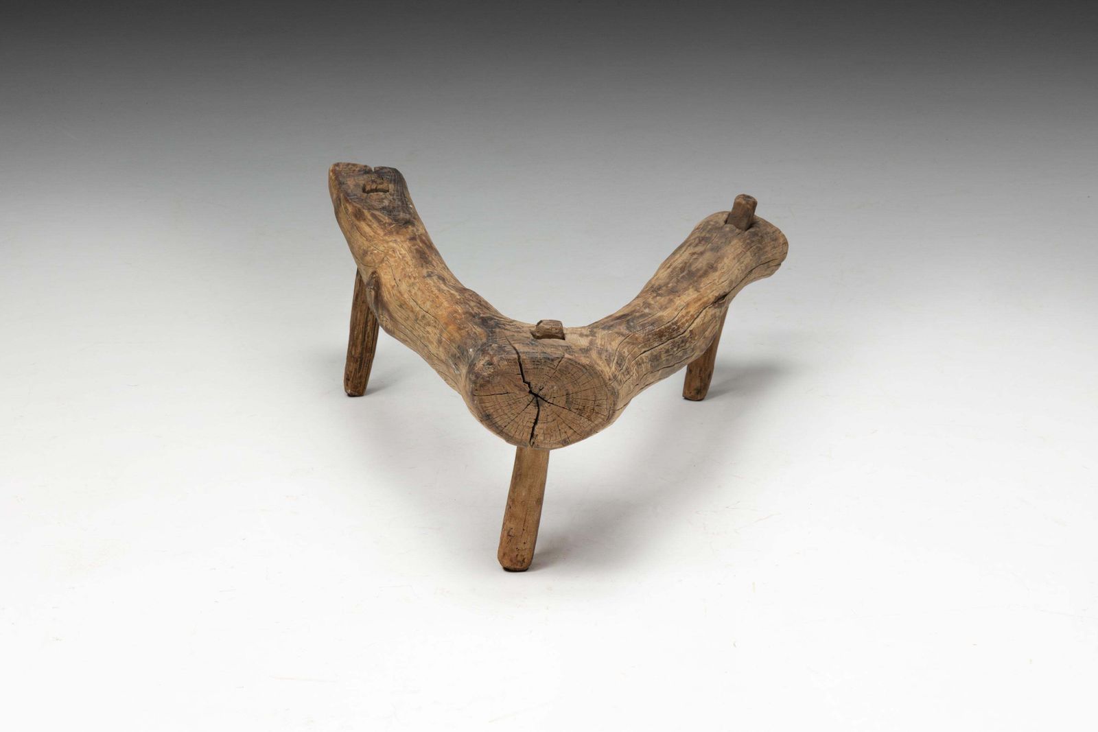 Furniture Wabi Sabi Primitive Tripod Stool, France, 18th Century photo