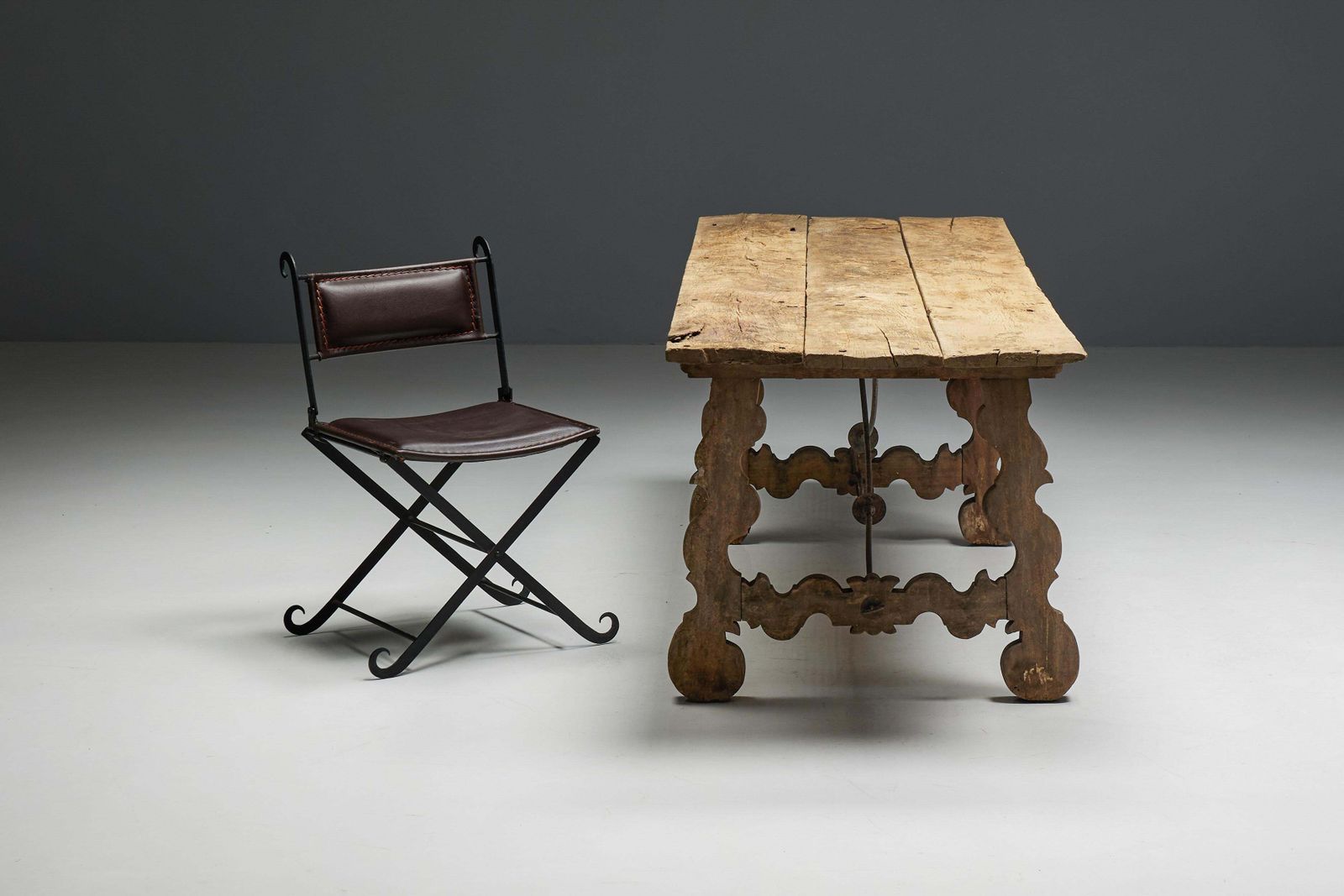 Rustic Folk Art Trestle Table, Spain, 19th Century photo Furniture