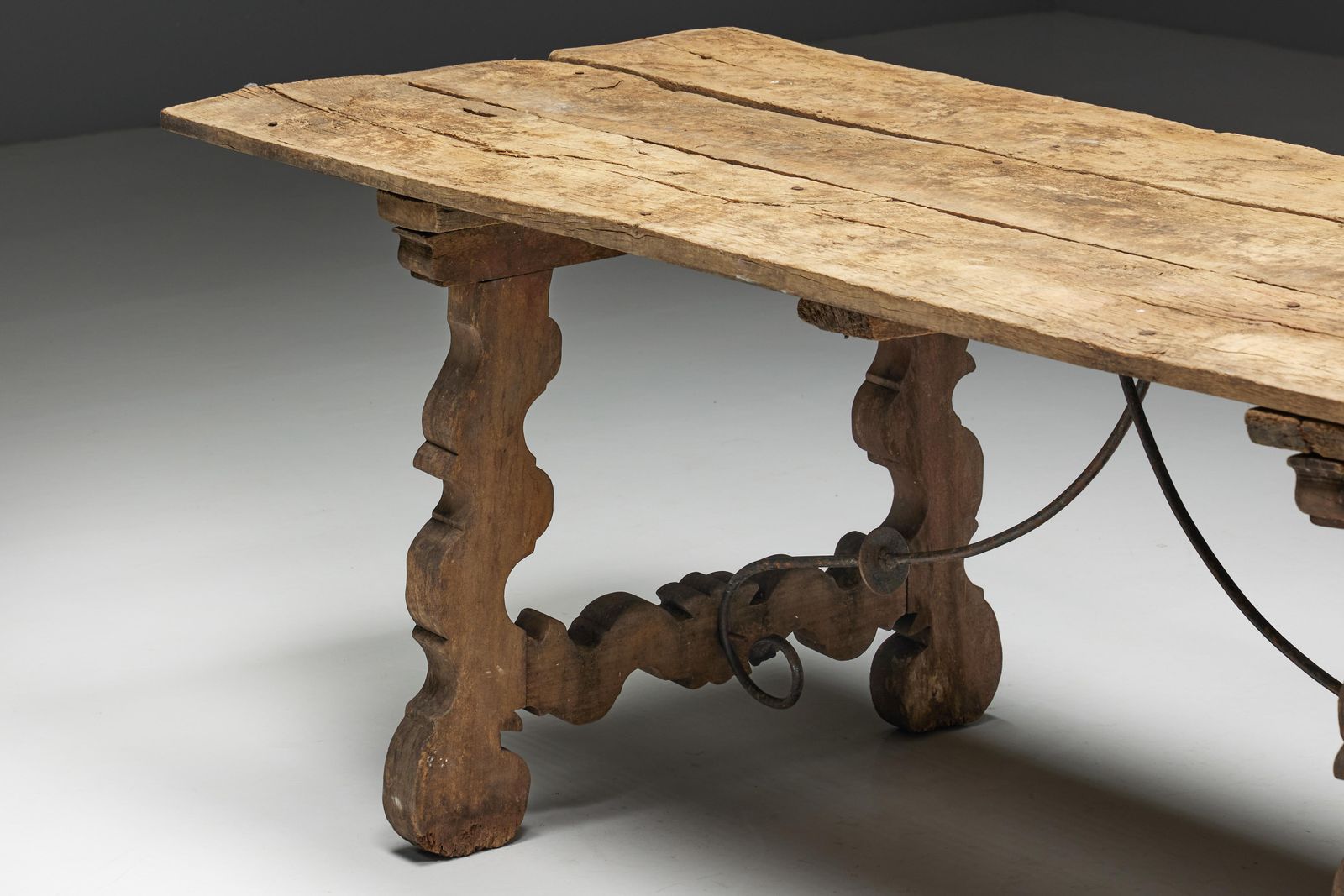 Rustic Folk Art Trestle Table, Spain, 19th Century photo vintage