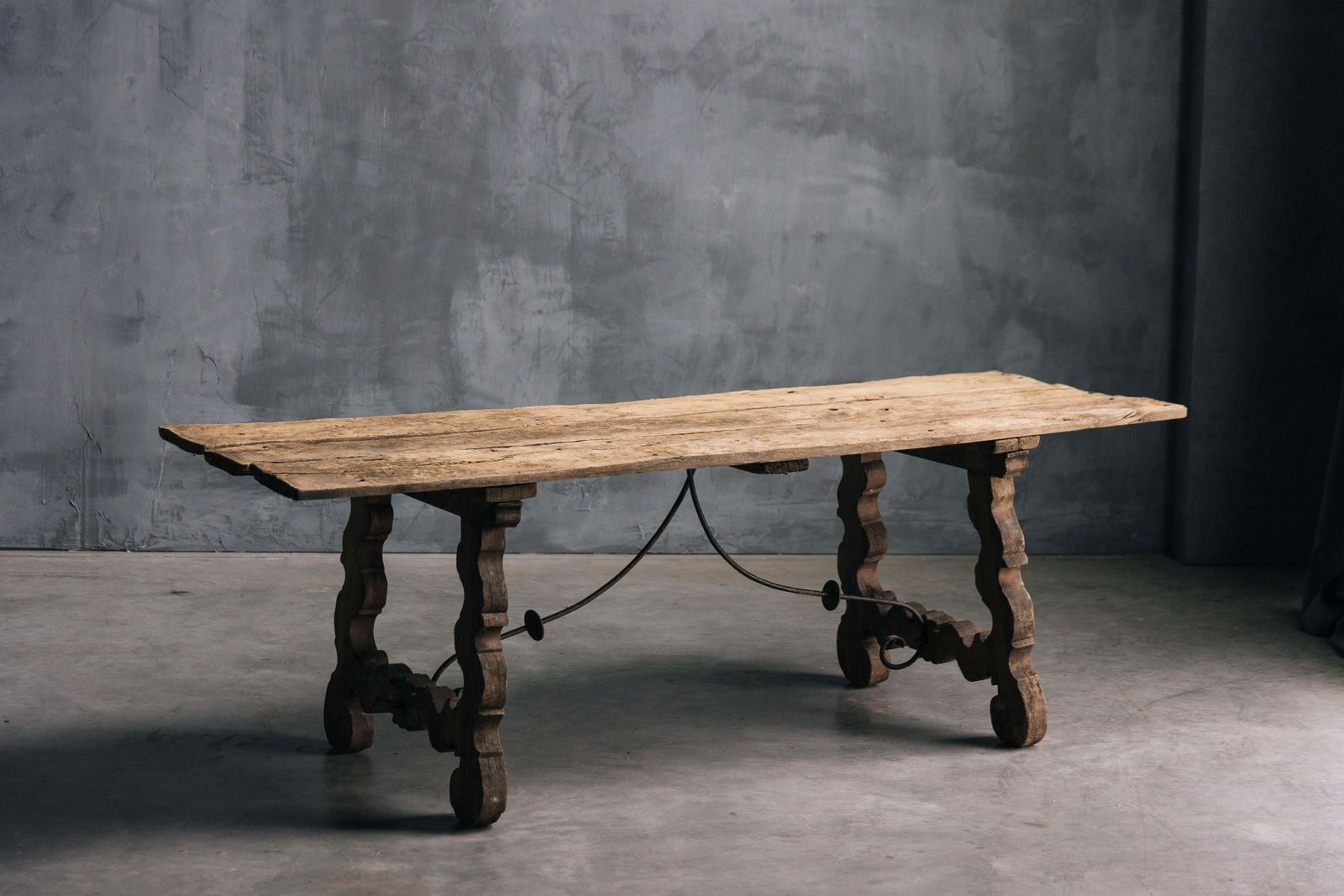 photo vintage Rustic Folk Art Trestle Table, Spain, 19th Century