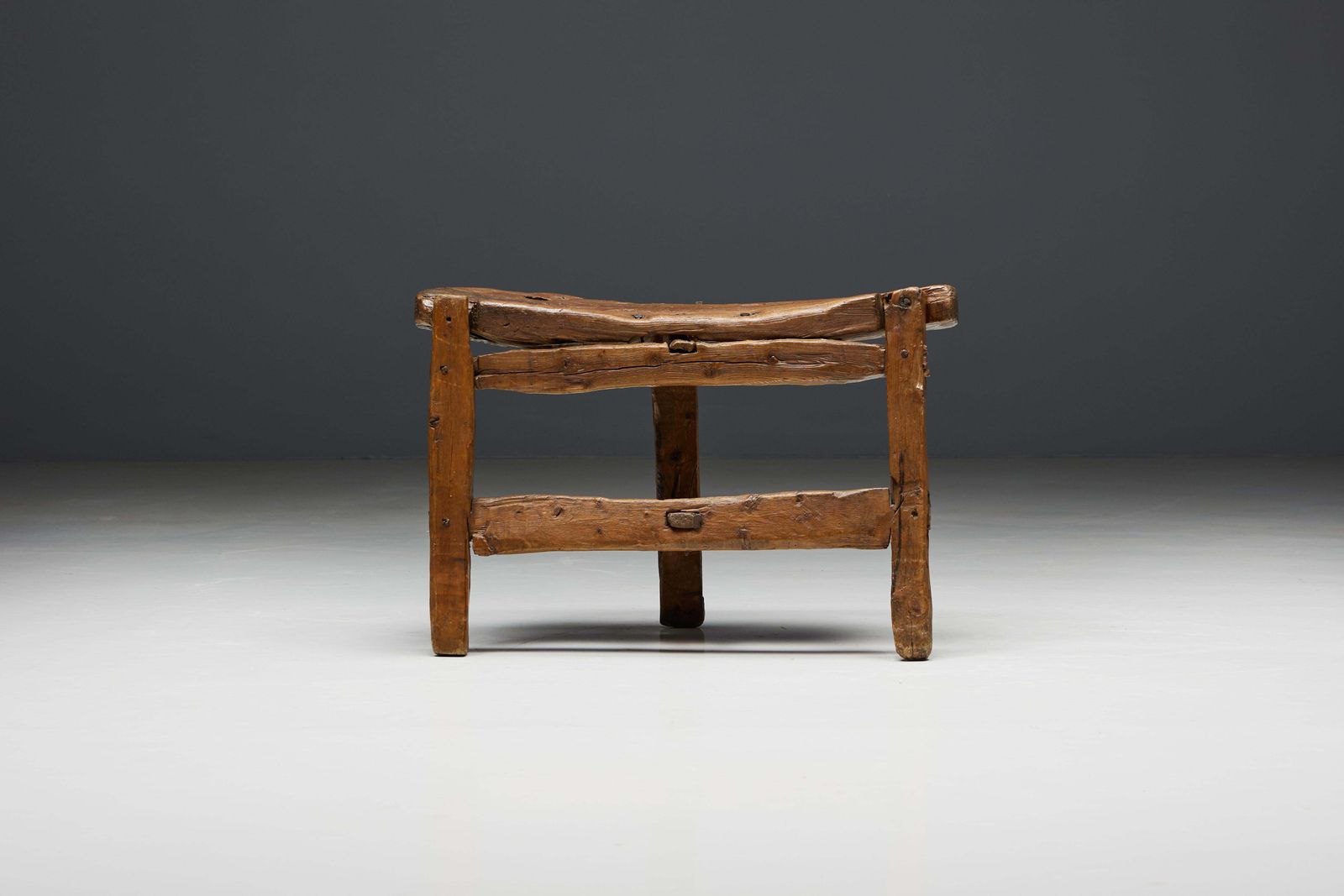 Organic Tripod Bench In Solid Wood, France, 19th Century photo Furniture
