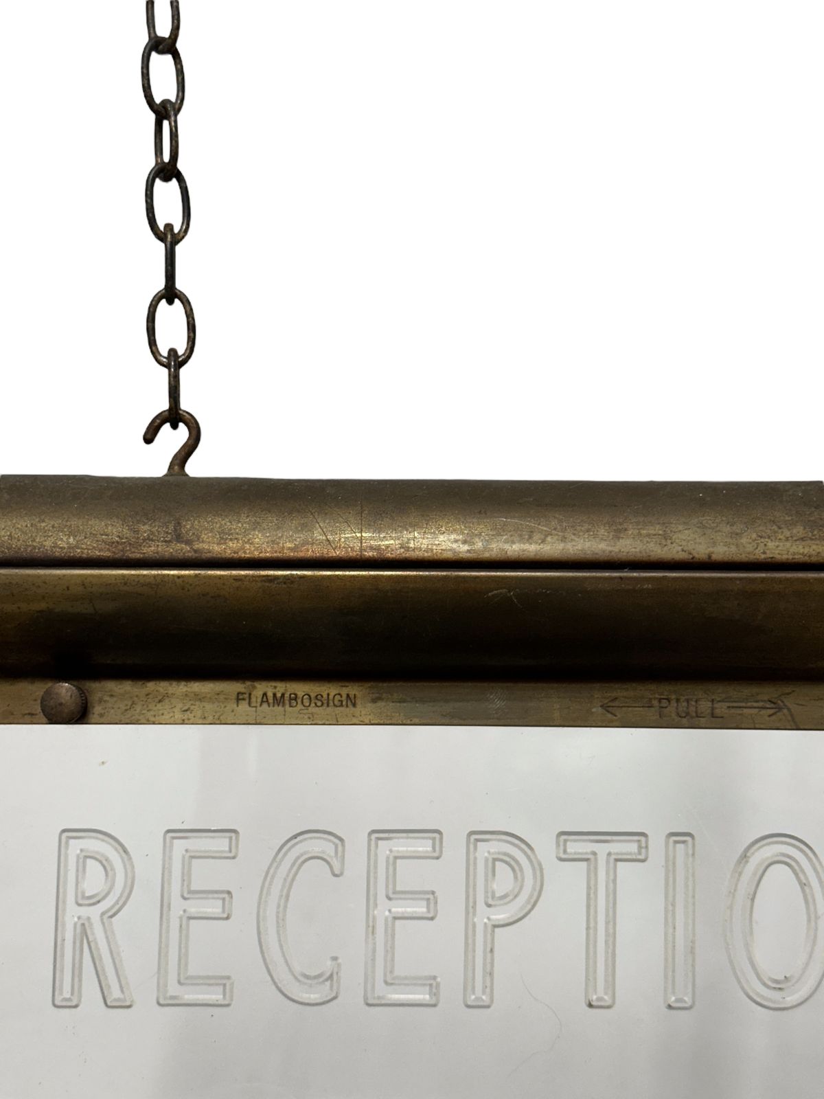Antique Brass Illuminated Advertising Internalite Cinema Reception Sign By Flambosign photo furniture