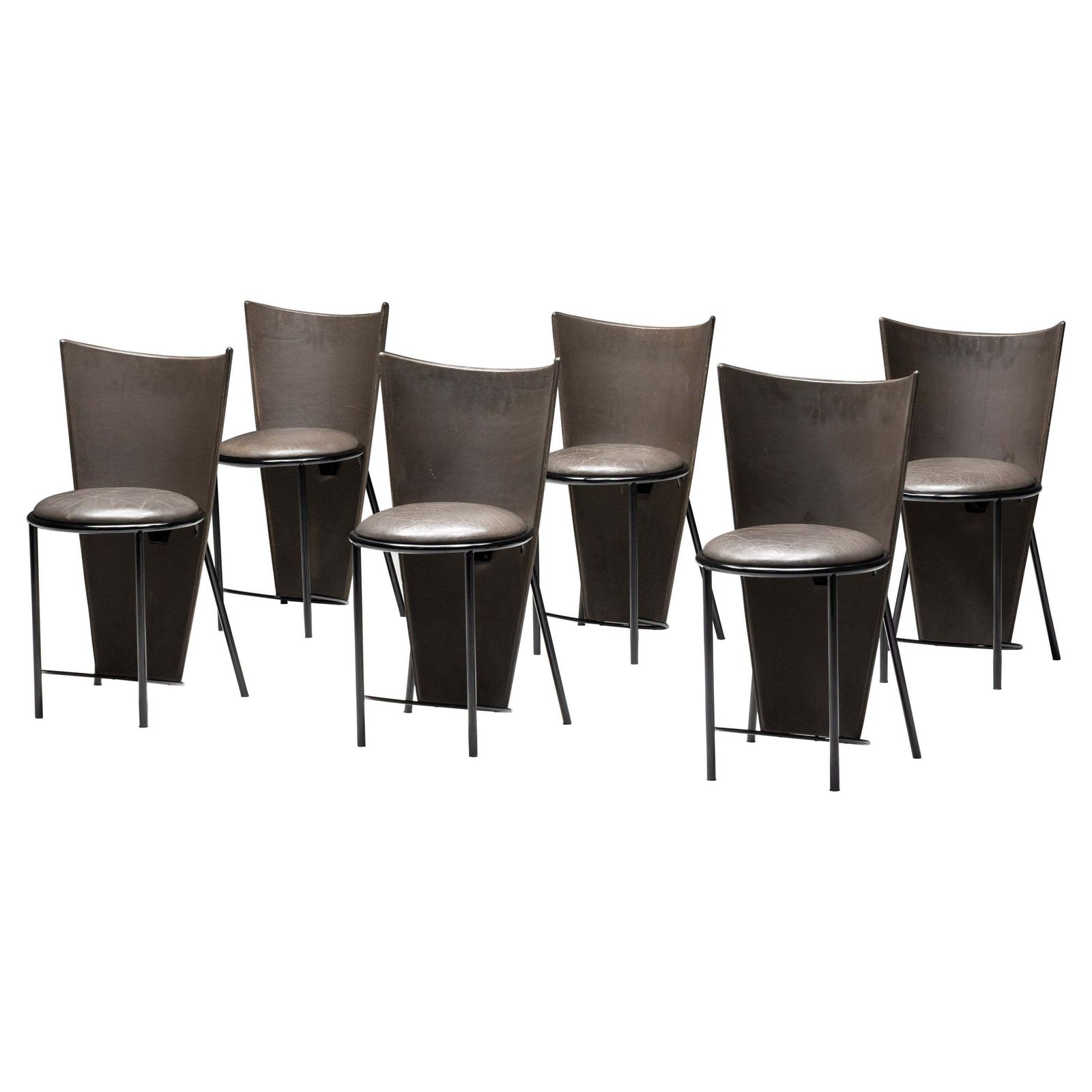 Sevilla Chairs By Frans Van Praet In Grey Leather, Belgium, 1990s