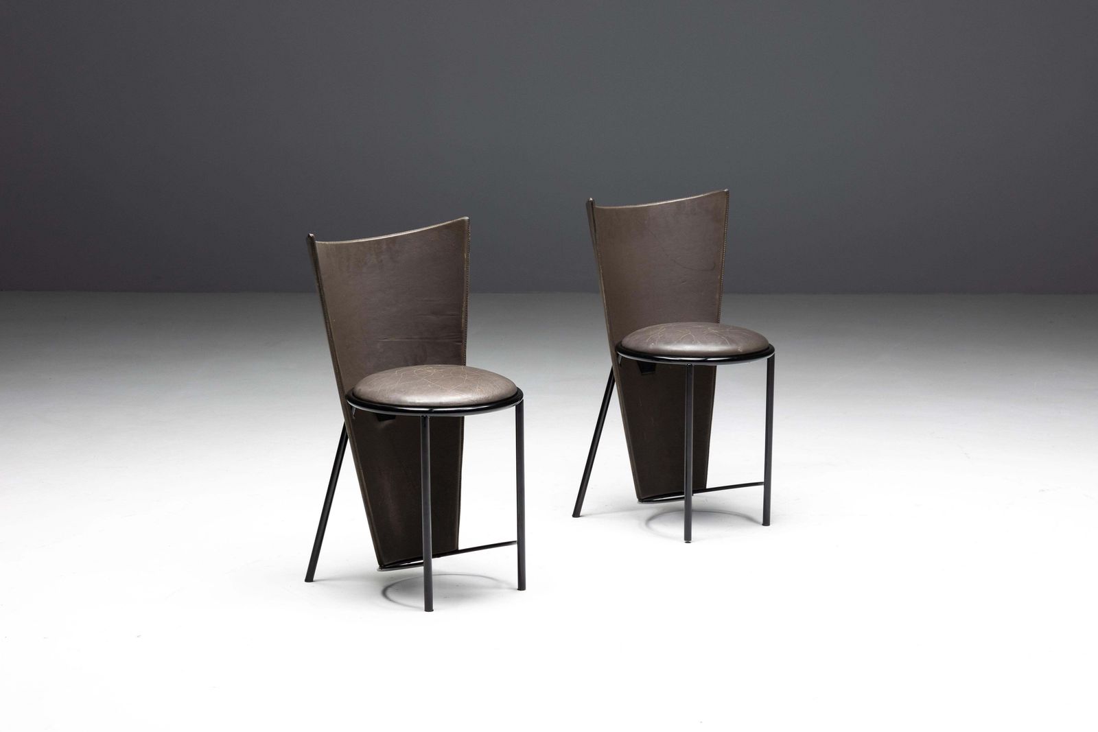 photo furniture Sevilla Chairs By Frans Van Praet In Grey Leather, Belgium, 1990s
