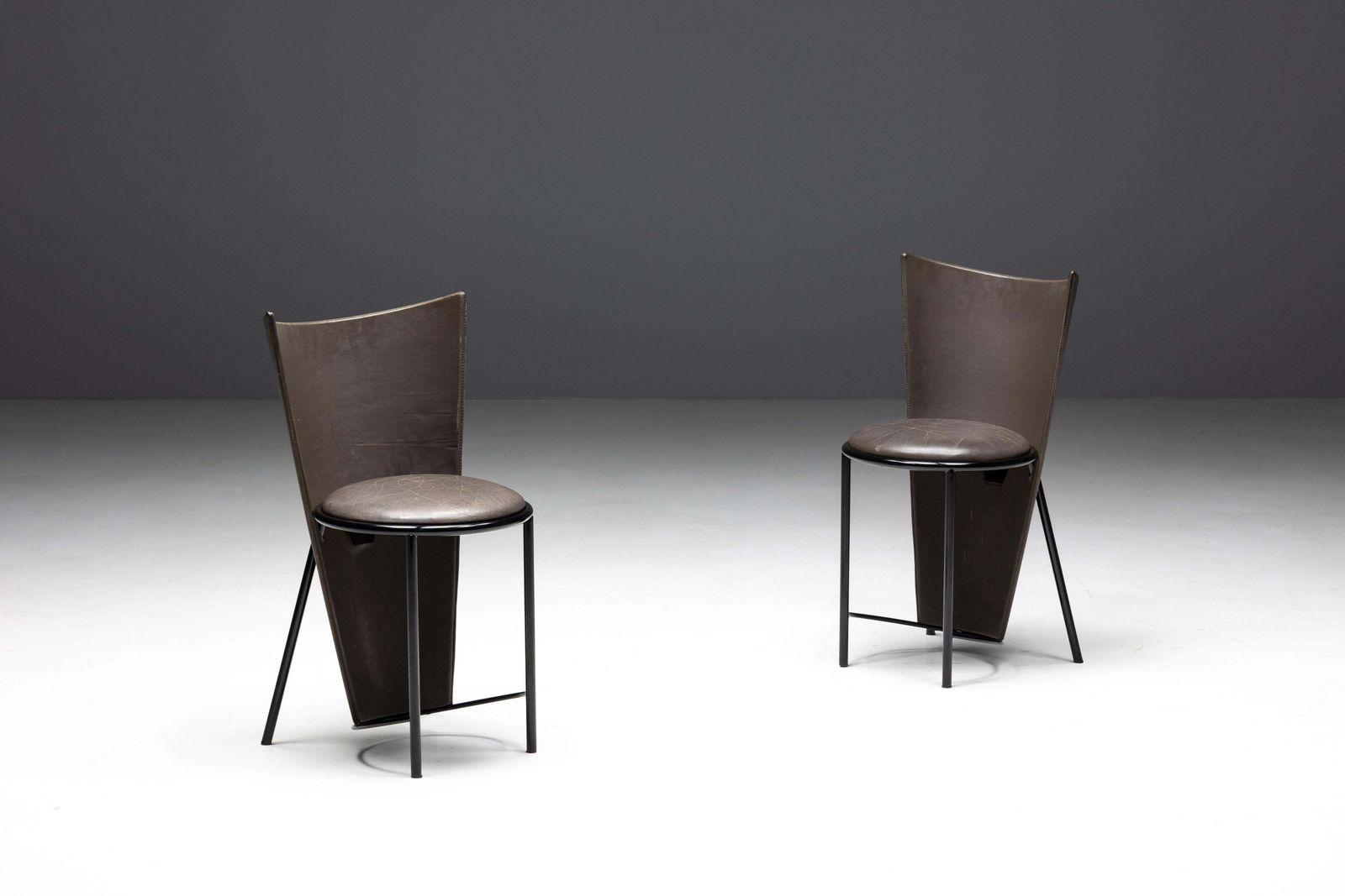 Furniture Sevilla Chairs By Frans Van Praet In Grey Leather, Belgium, 1990s photo