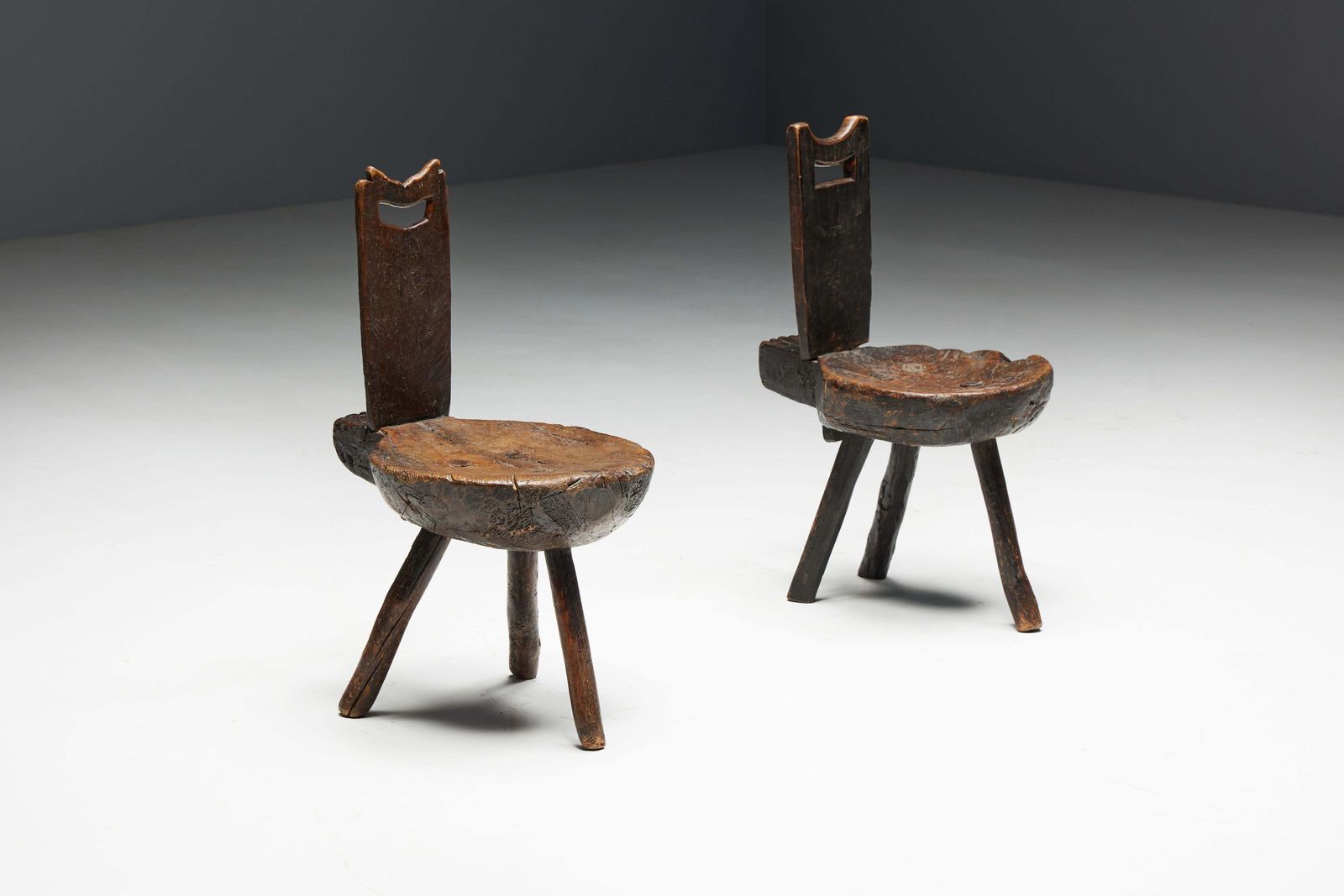 Brutalist Wabi Sabi Tripod Alpine Chairs, France, 19th Century photo Furniture