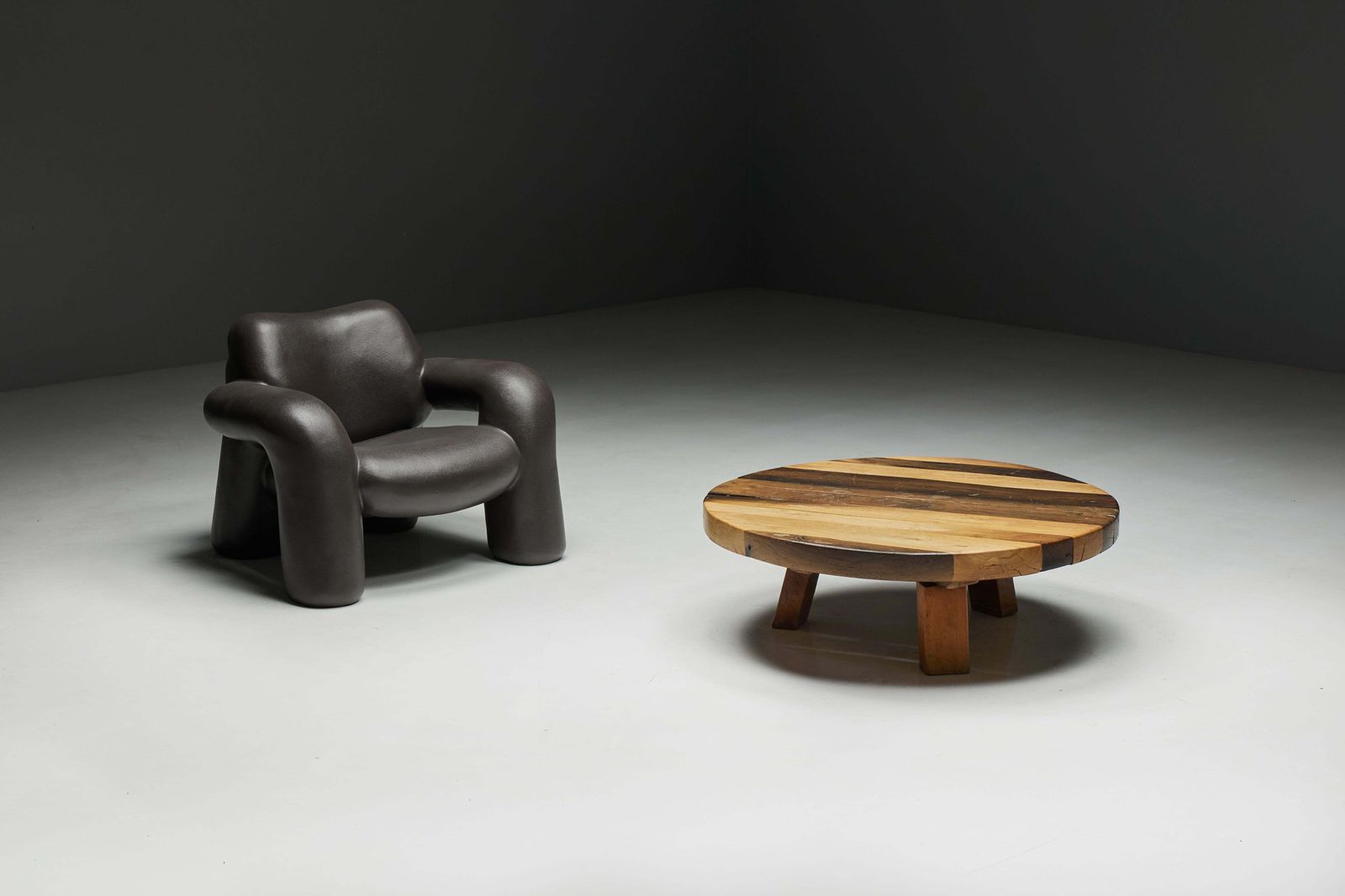 Round Artisan Wooden Coffee Table, France, 1950s photo vintage
