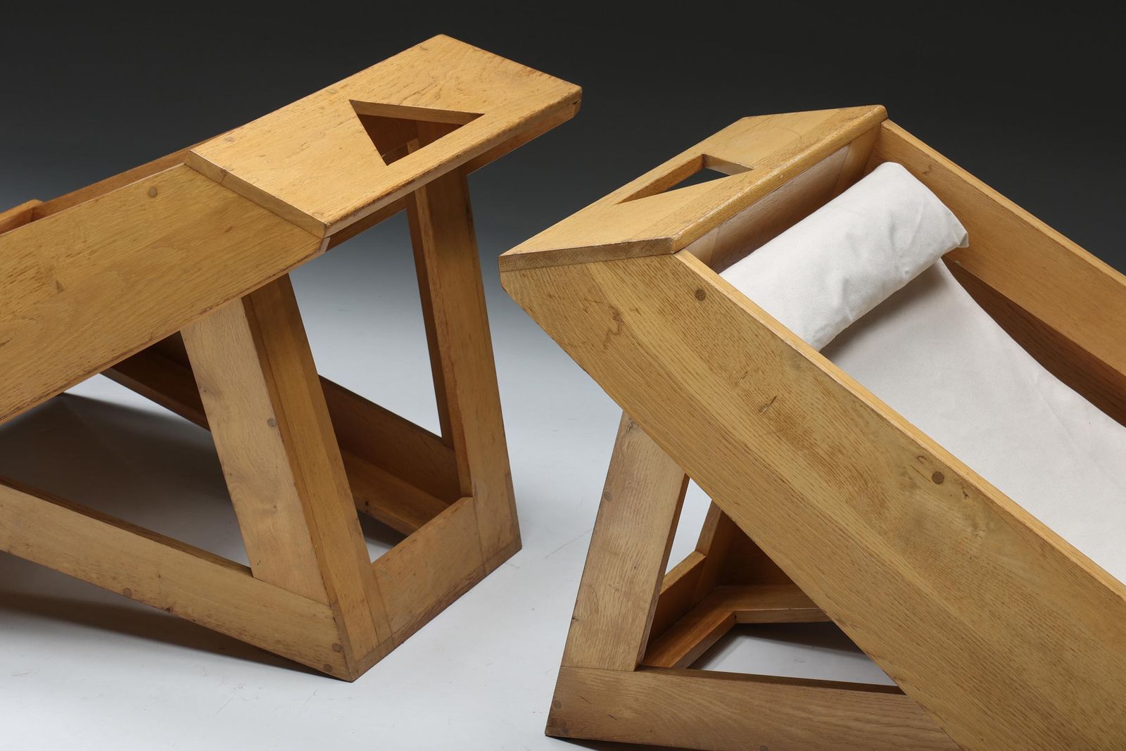 Wooden Architectural Lounge Chairs, Italy, 1960s photo Furniture