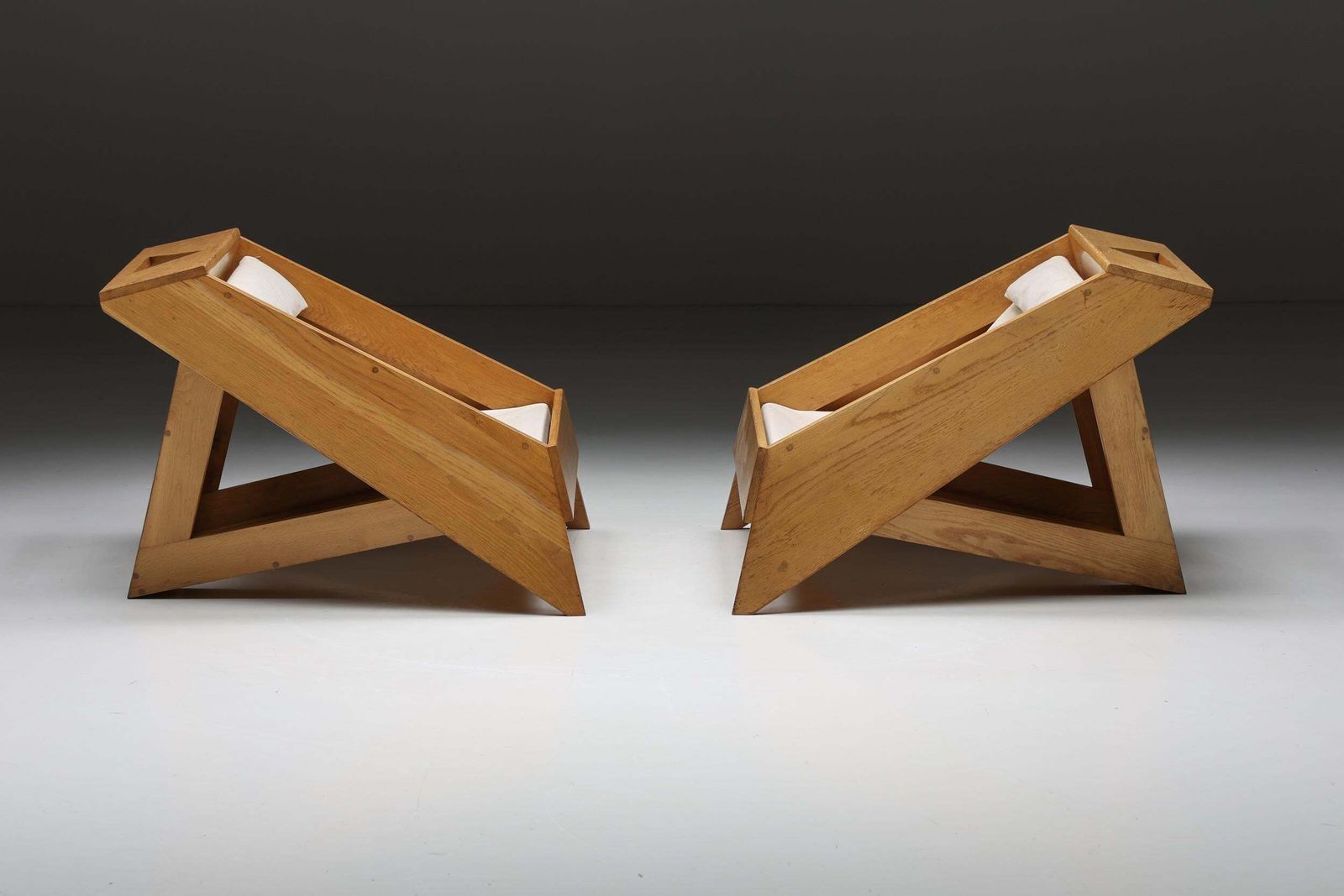 Wooden Architectural Lounge Chairs, Italy, 1960s photo 4274.0