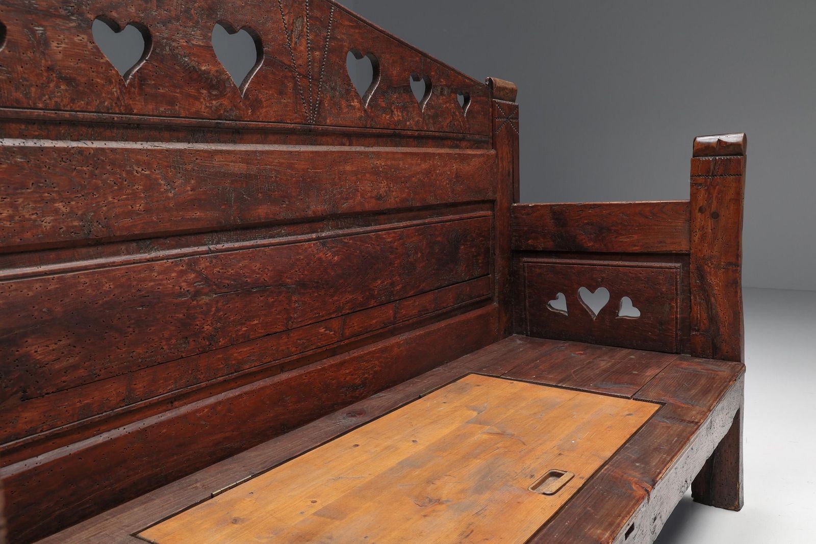 Furniture Carved Bench In Solid Wood With Storing Space, France, 19th Century photo