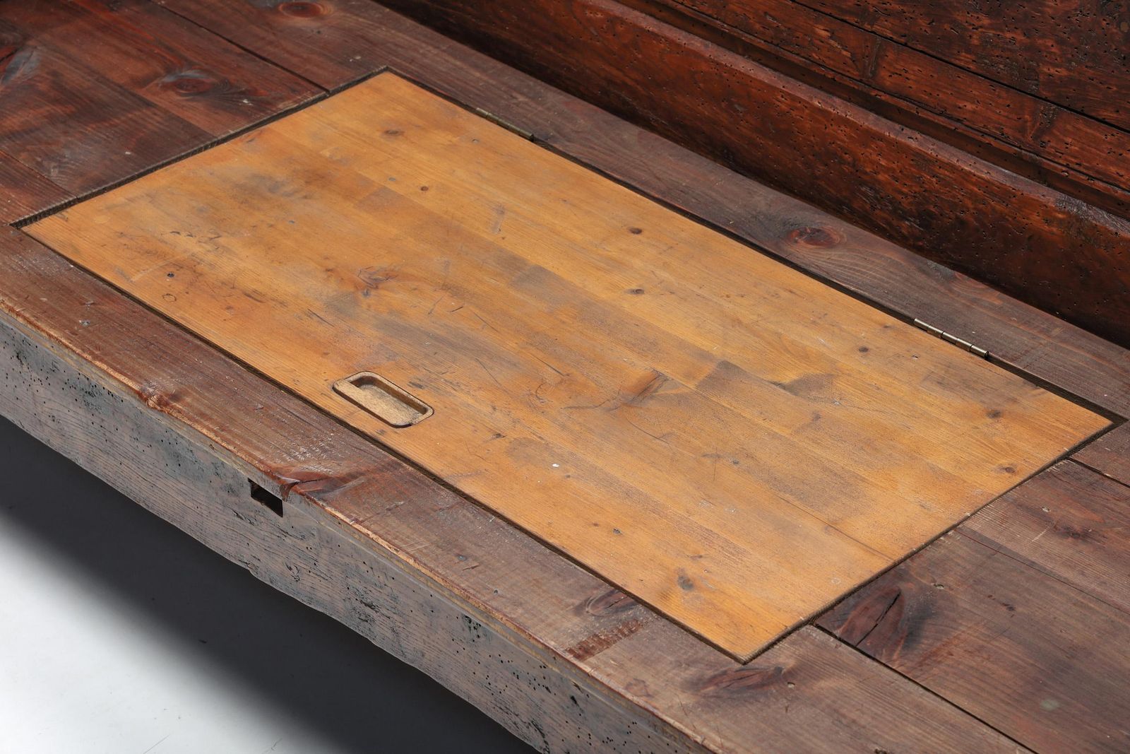 photo vinterior Carved Bench In Solid Wood With Storing Space, France, 19th Century