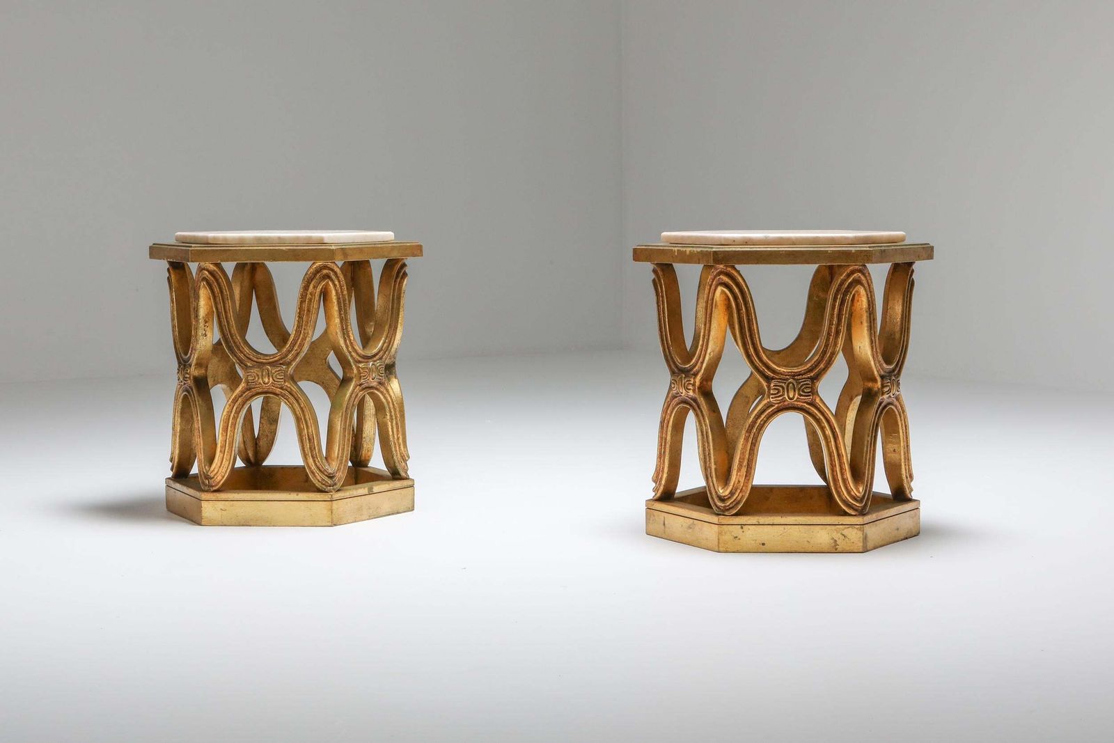Carved Giltwood Side Tables With Marble Top, 1970s photo furniture