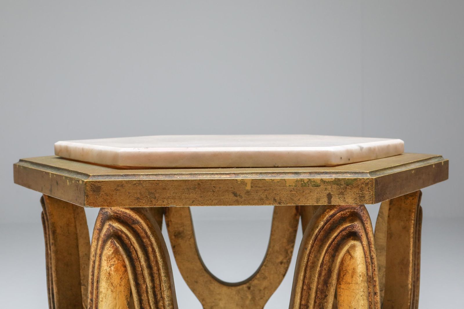 photo furniture Carved Giltwood Side Tables With Marble Top, 1970s