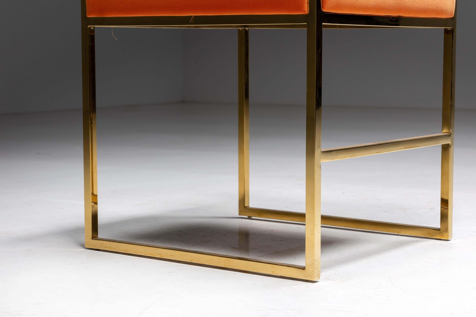 photo for sale Maison Jansen Brass And Orange Velvet Armchairs, 1980s